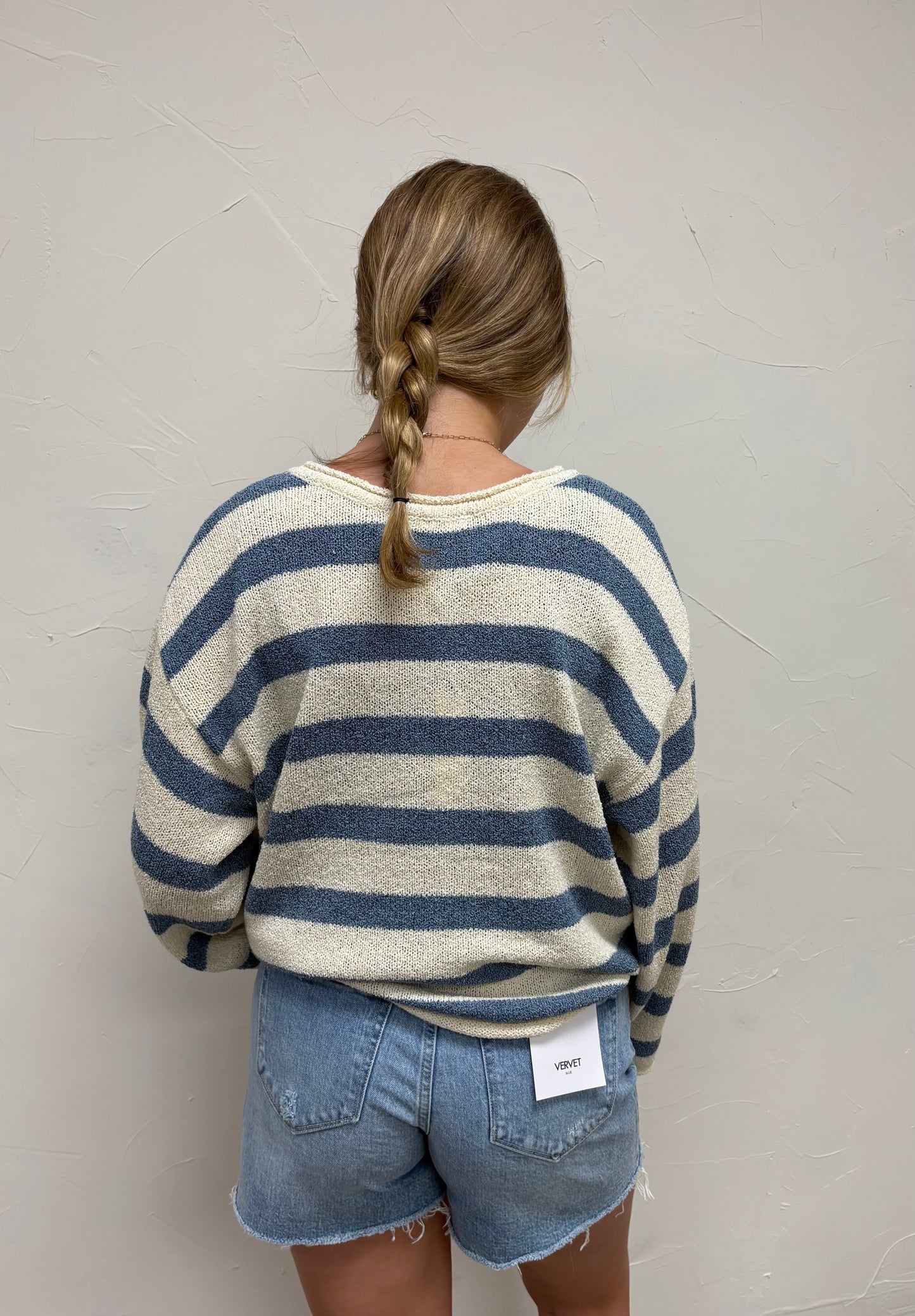 Boat Neck Striped Texture Knit Sweater