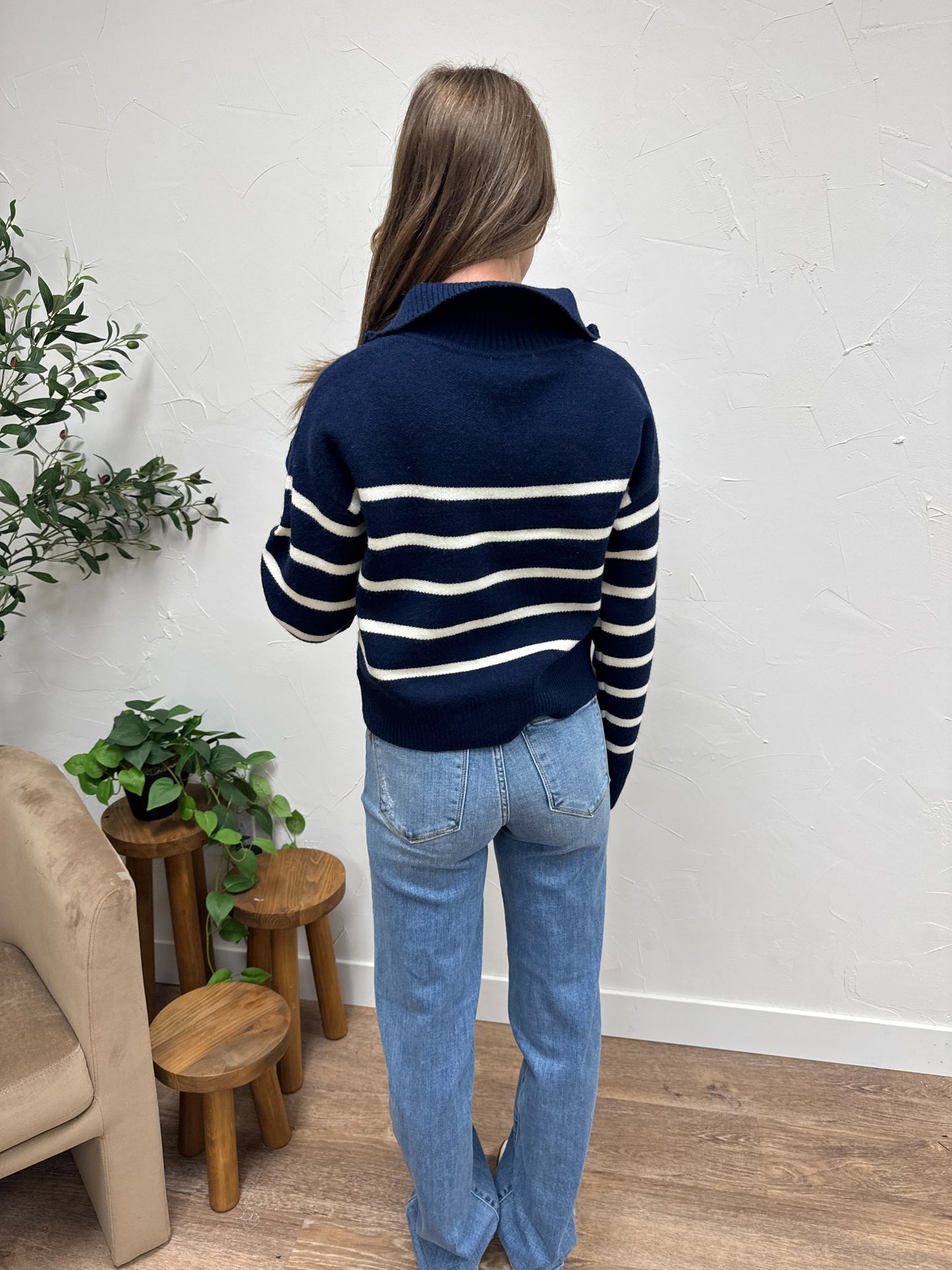 Quarter Zip Striped Top