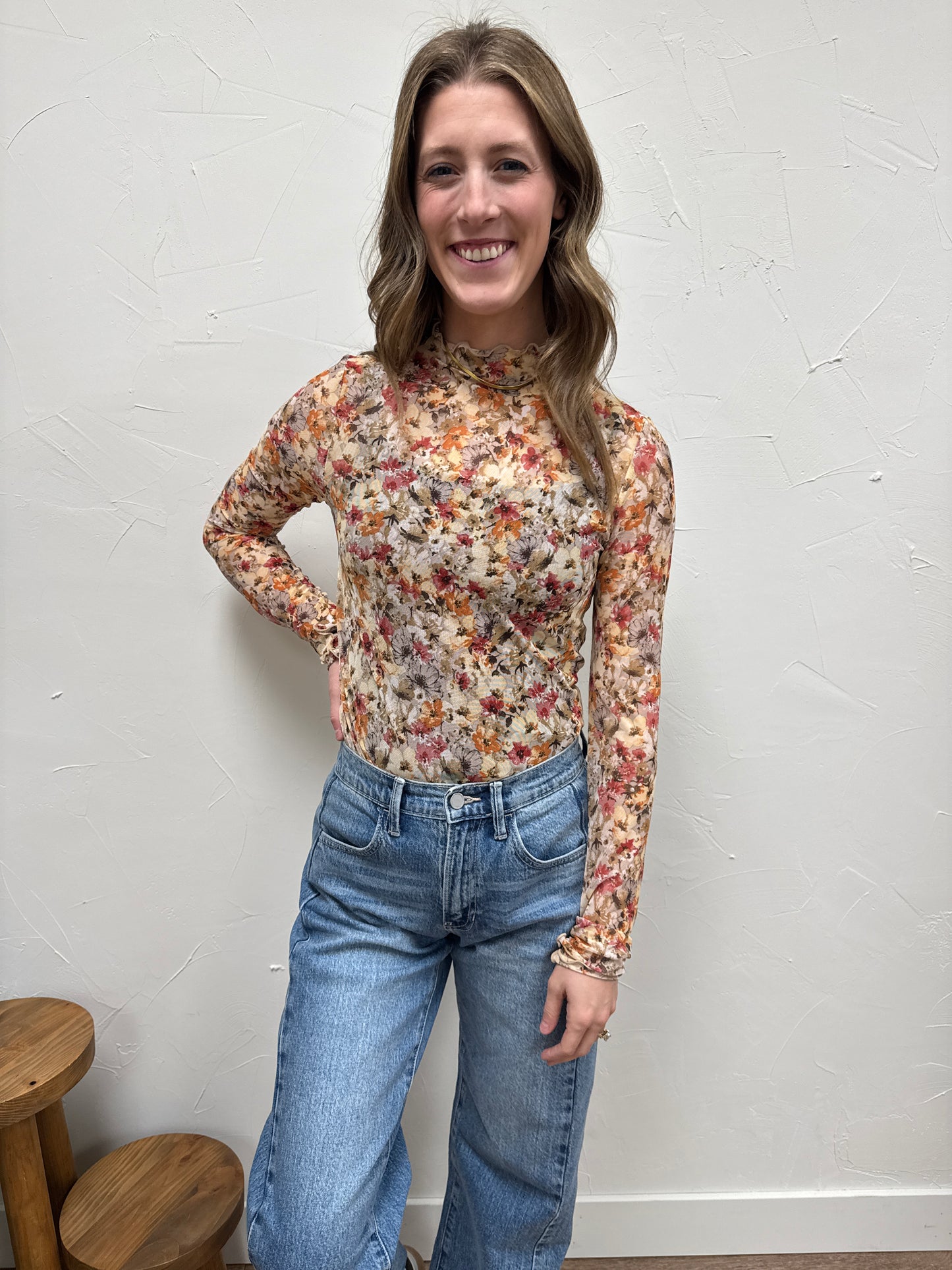 Floral Mesh Print Top