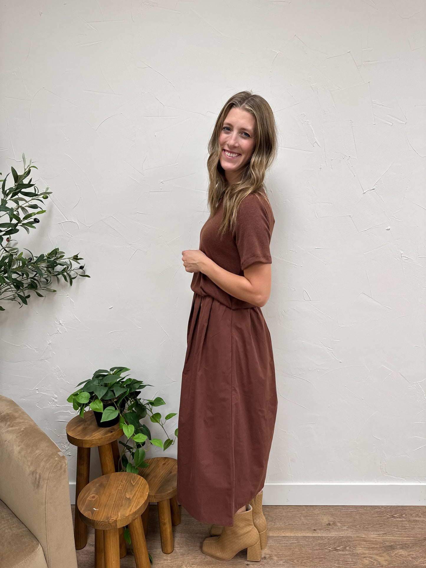 Mixed Media Sweater Midi Dress