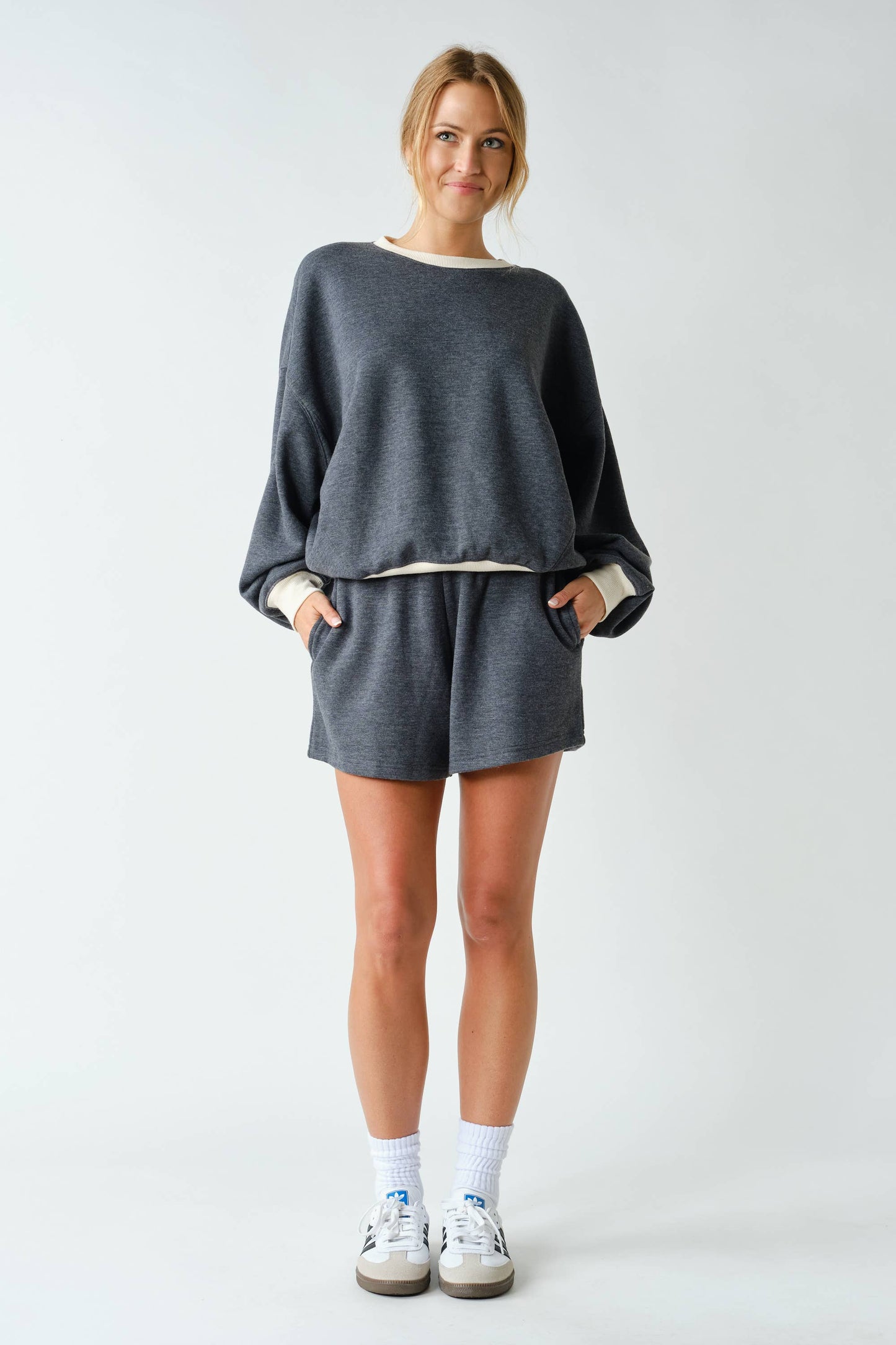 Cotton Fleece Contrast Crewneck Set