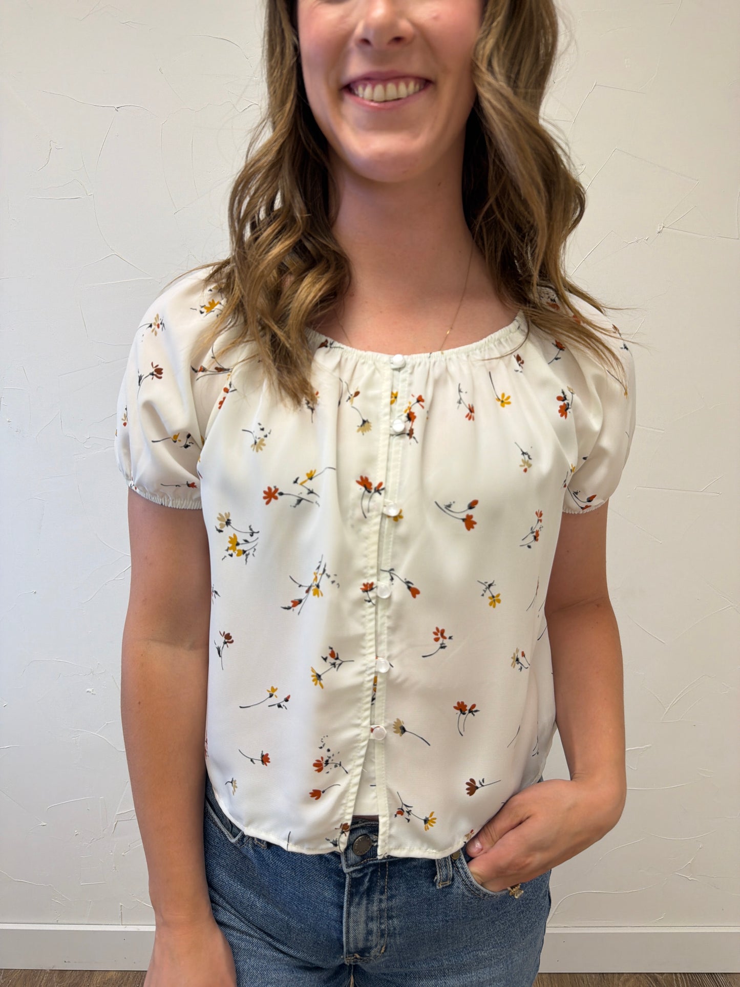 Button Up Front Floral Top