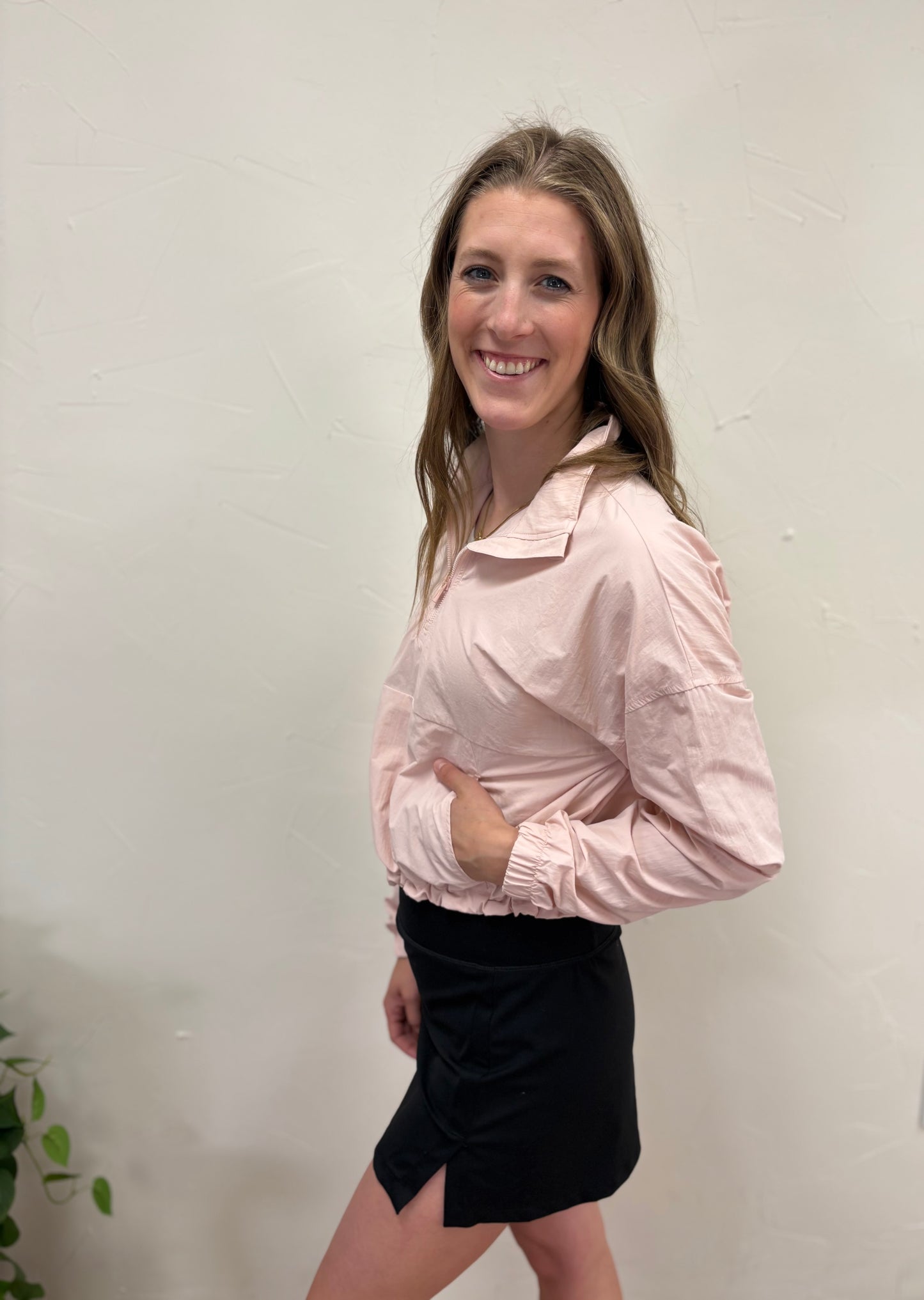 Woven Half Zip With Cinched Toggle