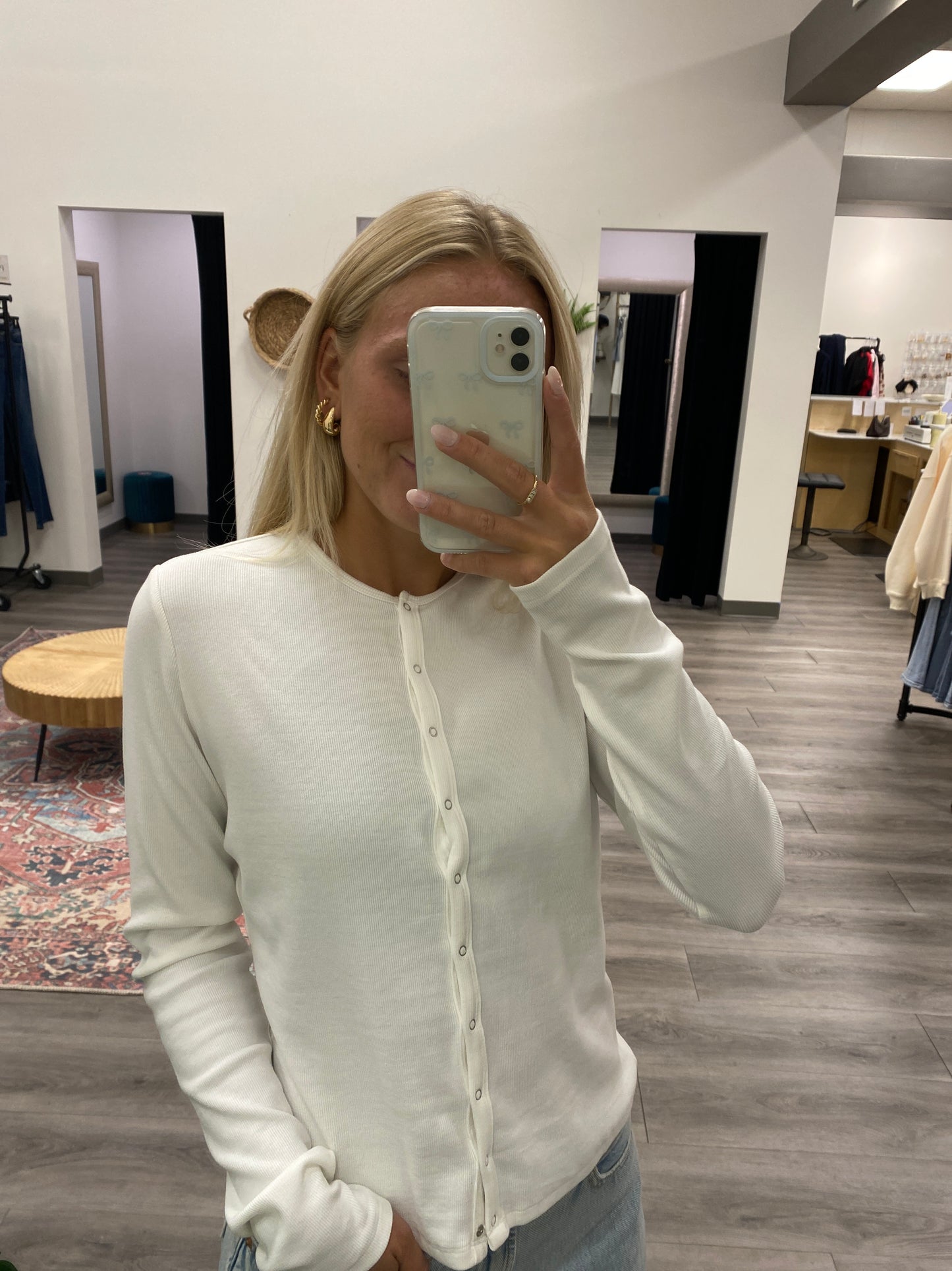 Ribbed Button-Up Knit Top