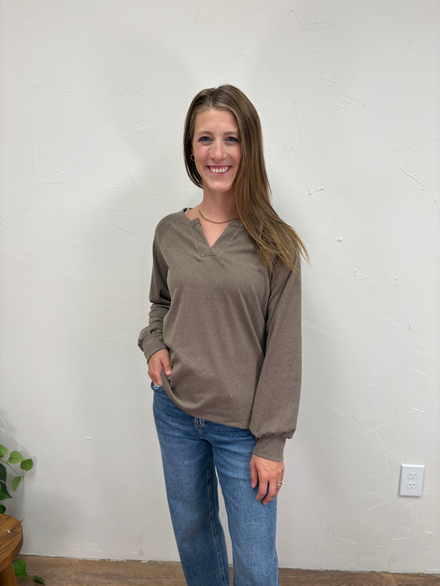 split neck corduroy top
