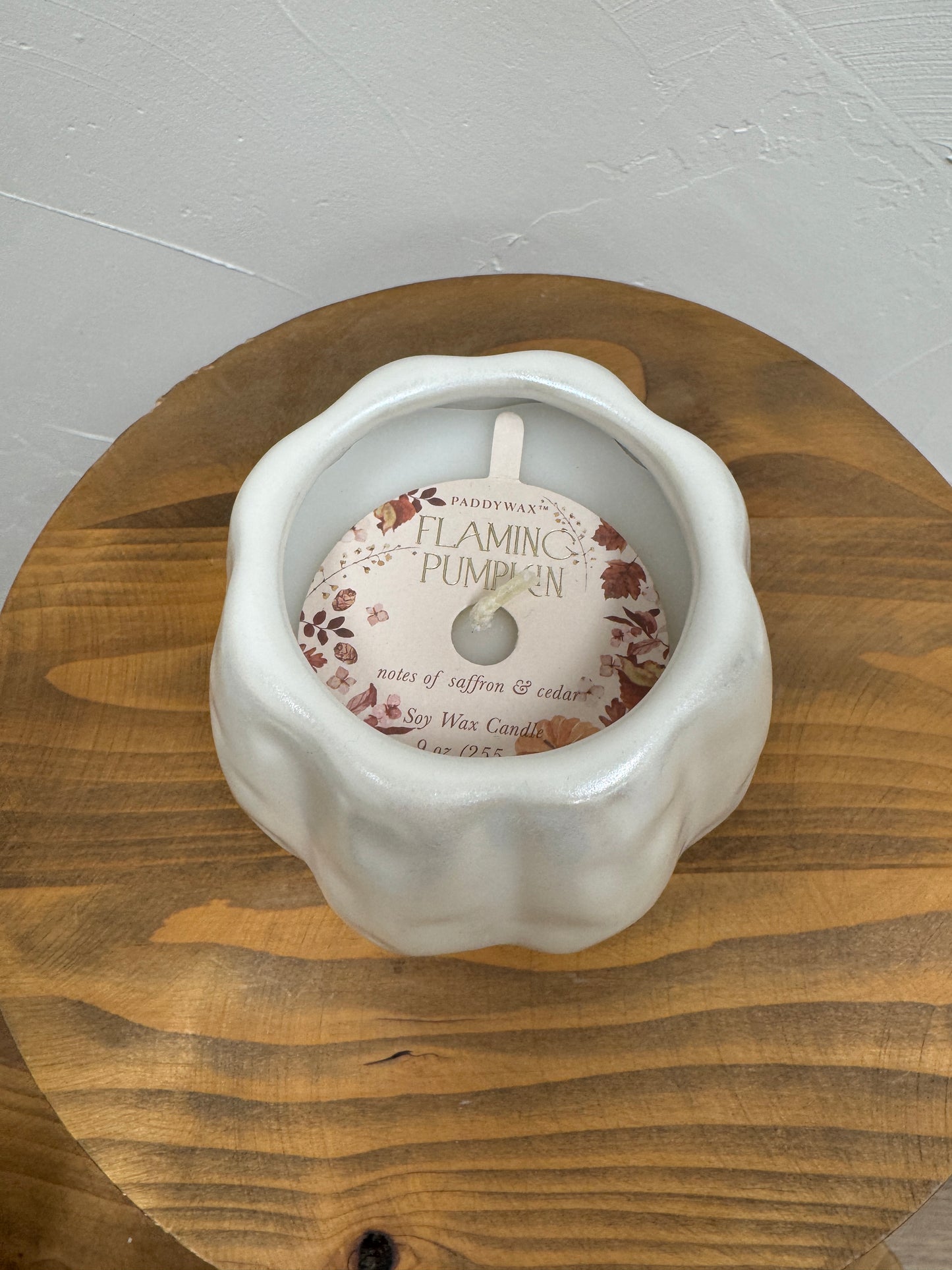 White Metallic Pumpkin Paddywax Candle- Flaming Pumpkin
