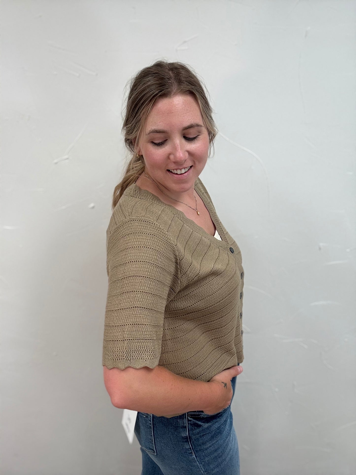 Scalloped Button-up Sweater