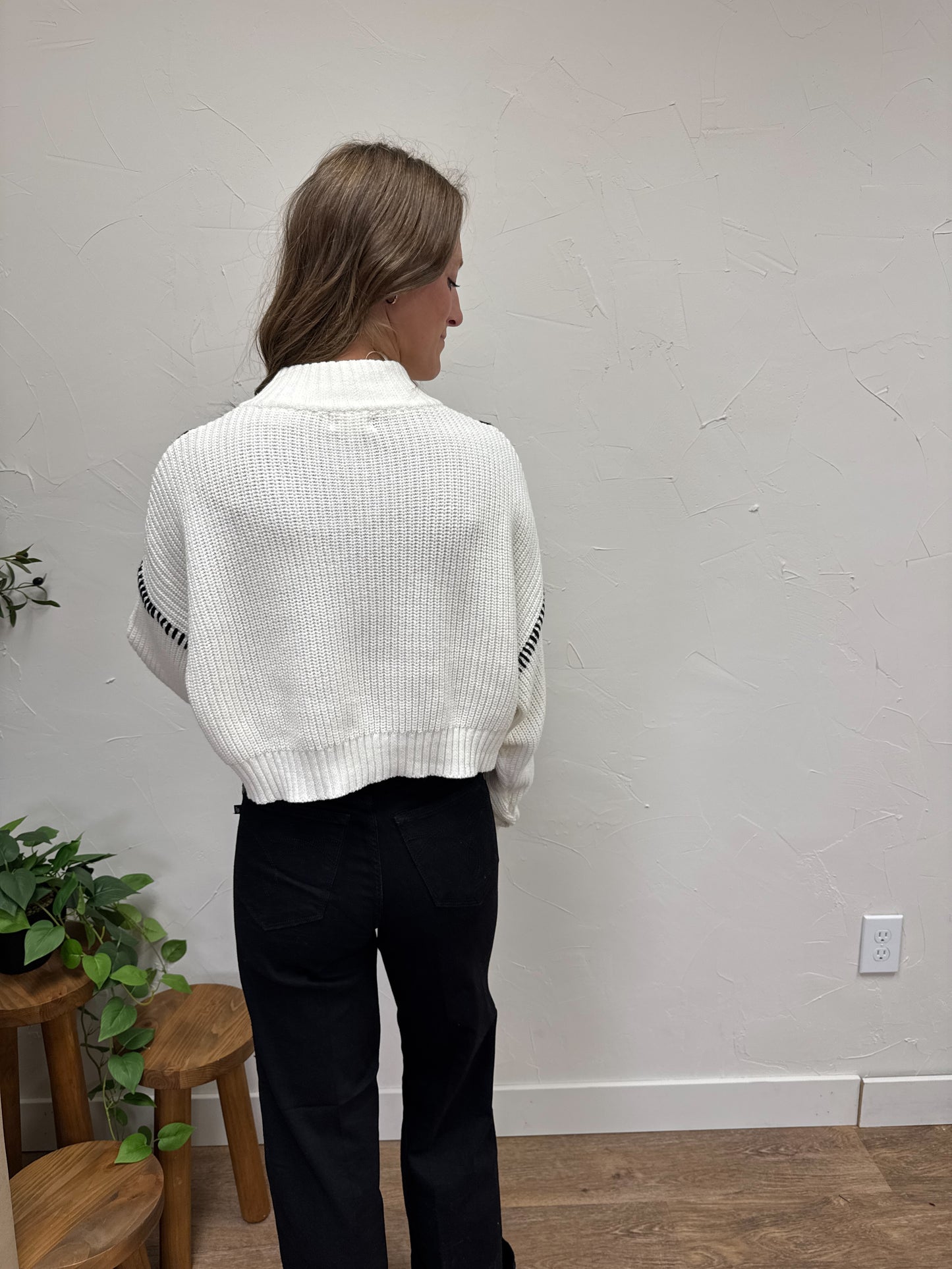 Knit Half-Zip Sweater with Contrast Stitch Detail