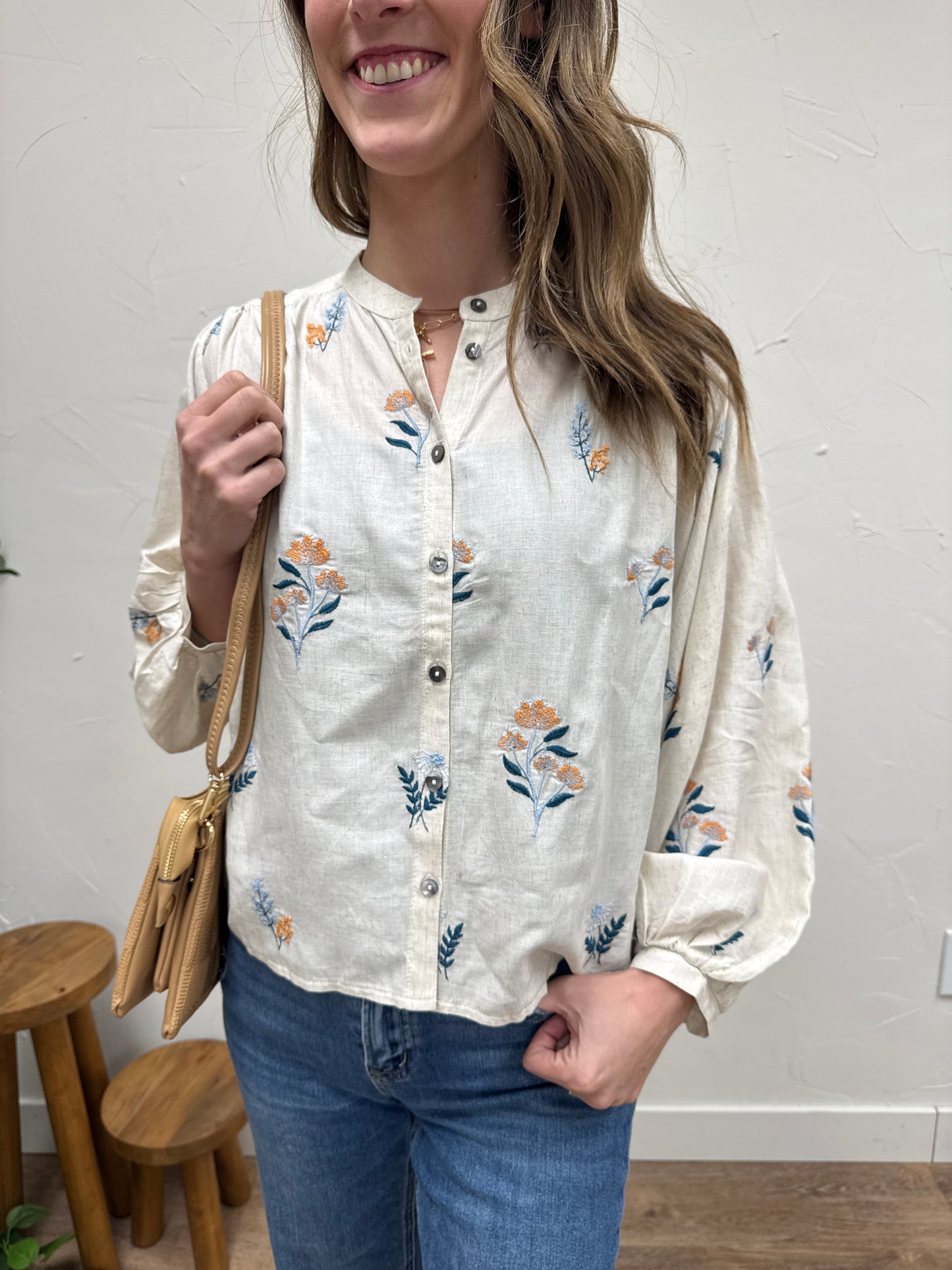 Button Down Embroidered Top