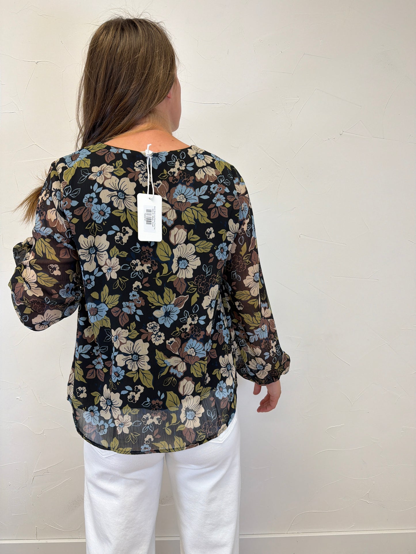 Notch Neck Long Sleeve Floral Top