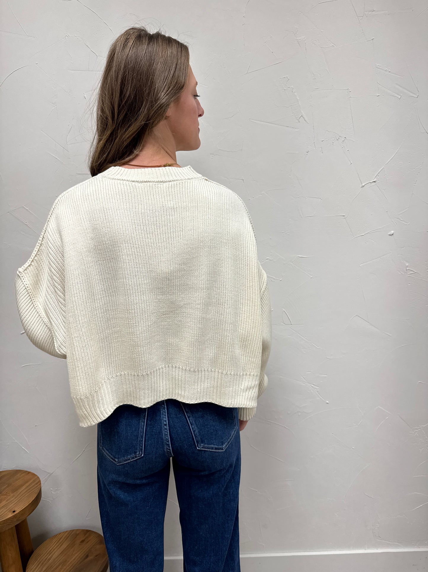 Ribbed Knit Oversized Cropped Sweater