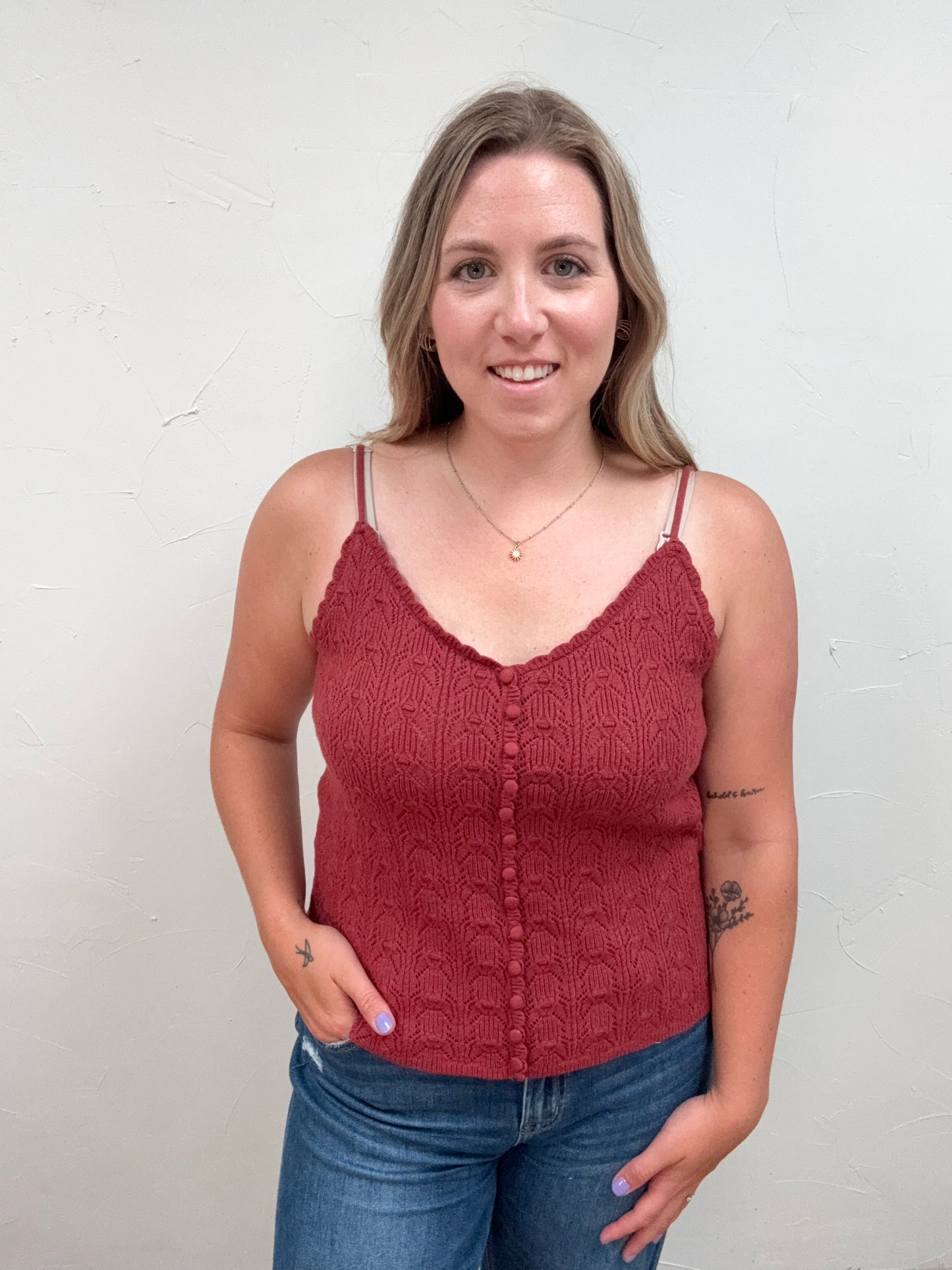 Pointelle Knit Scalloped Tank Top