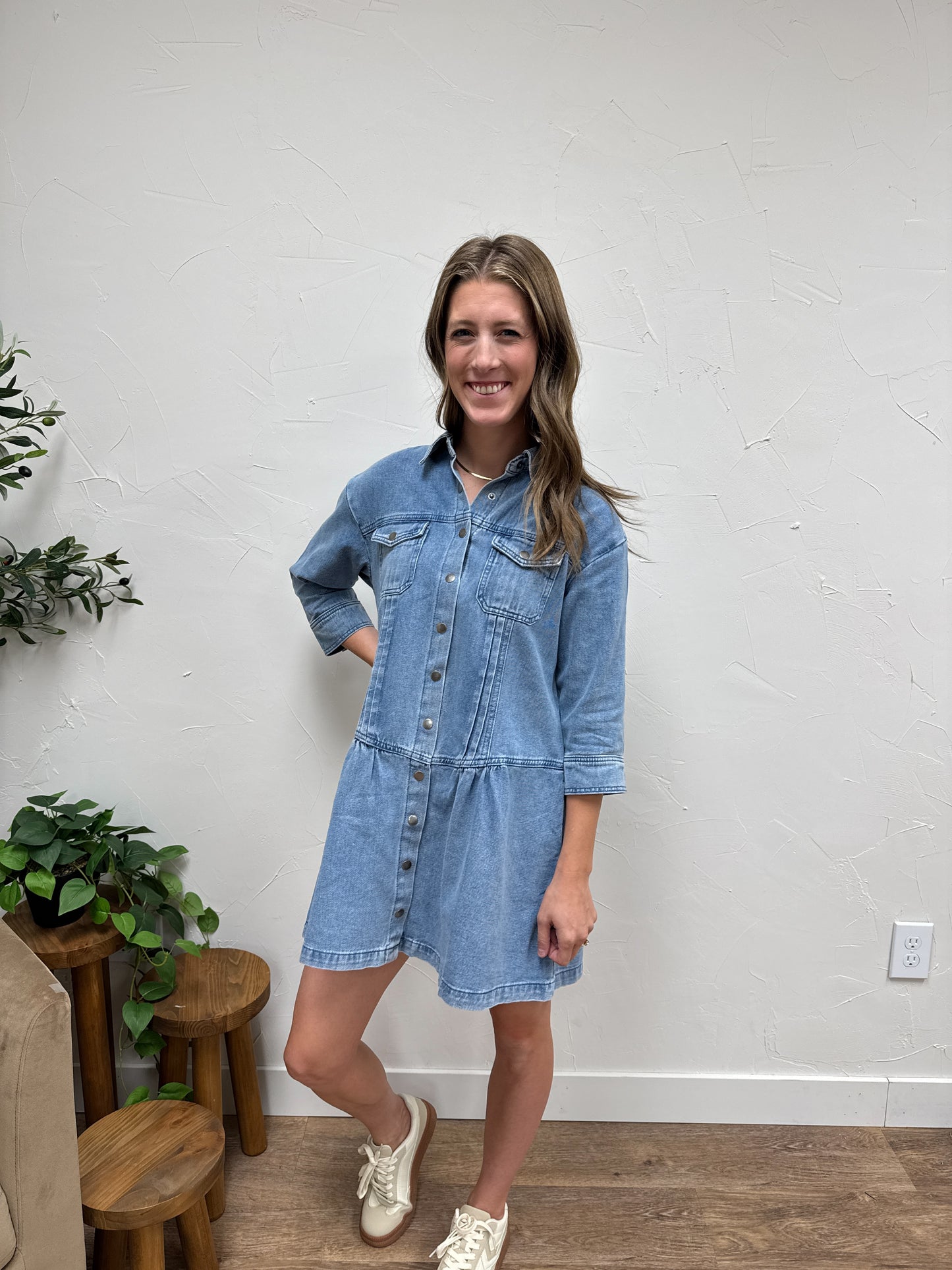 Button Up Midi Denim Dress