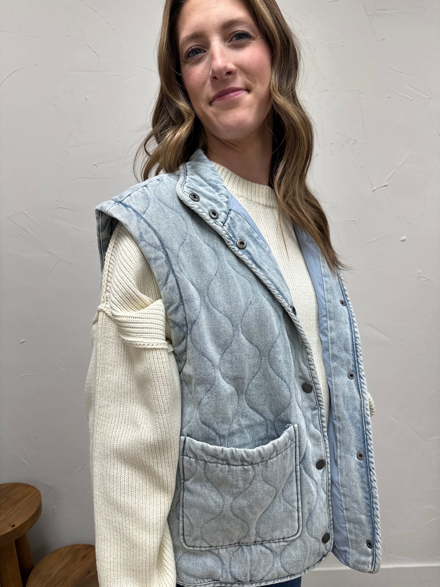 Washed Quilted Button Down Vest