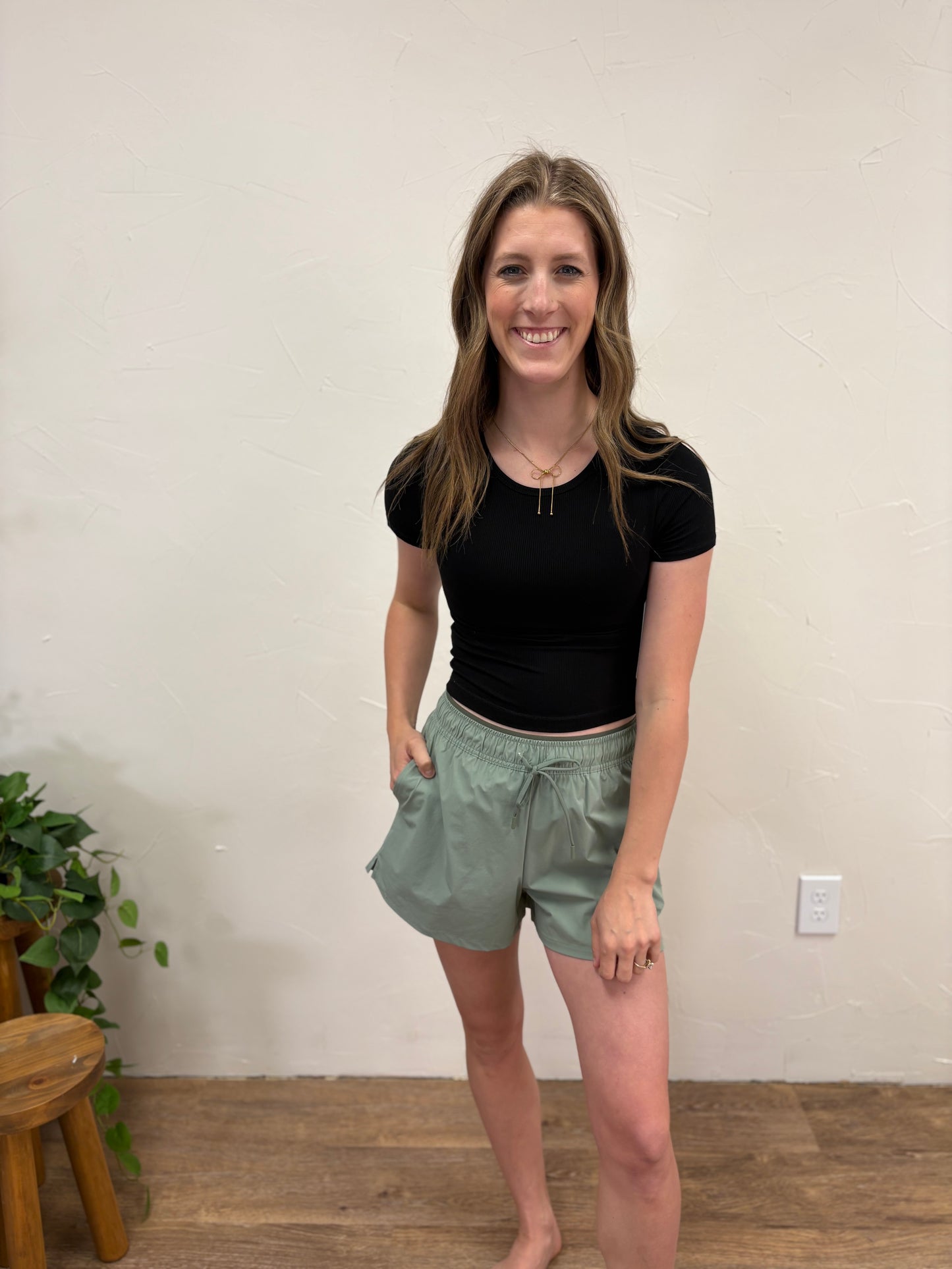 Rib Short Sleeve Top With Inner Bra