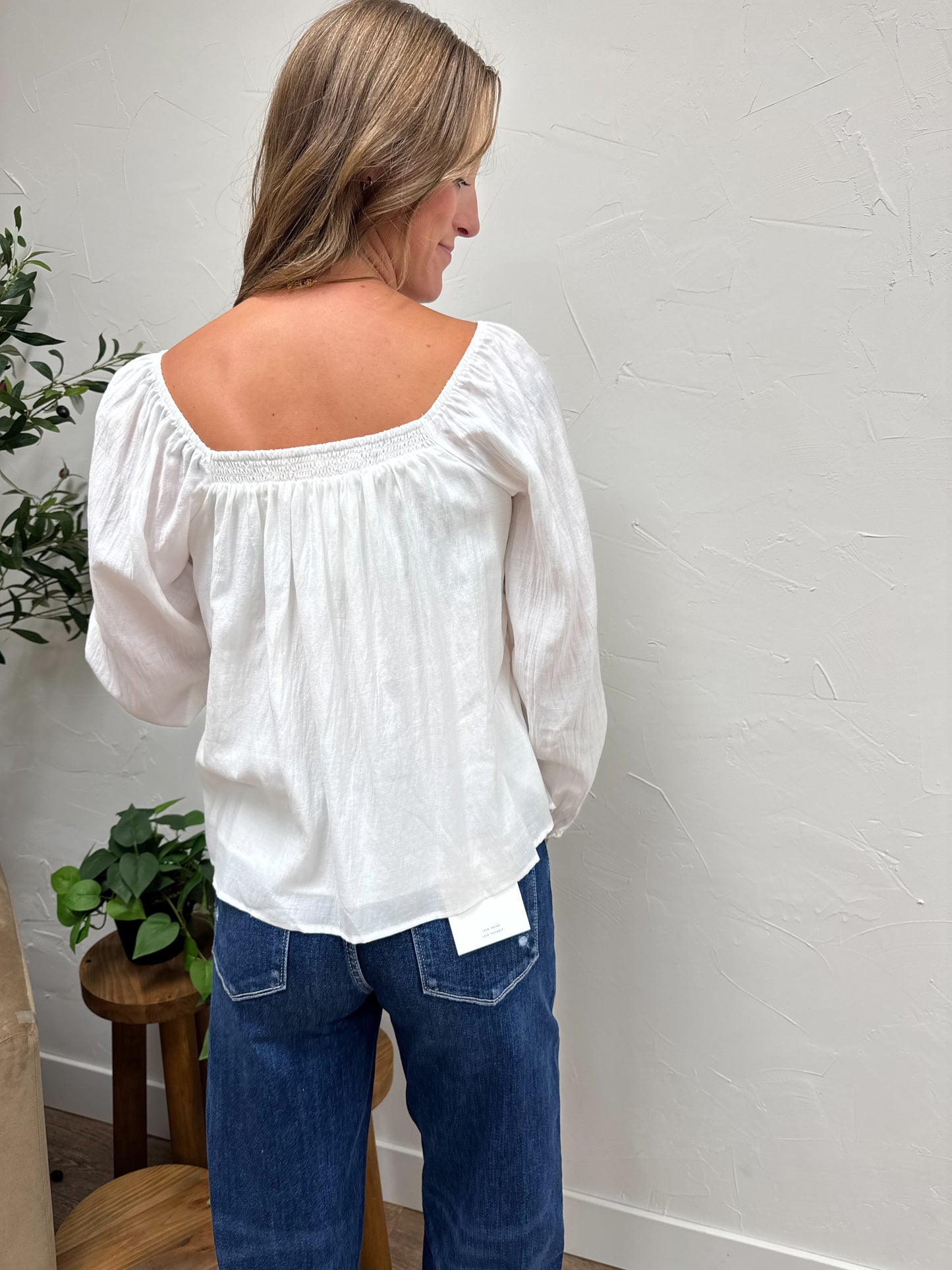 Heart Neck Woven Blouse Top