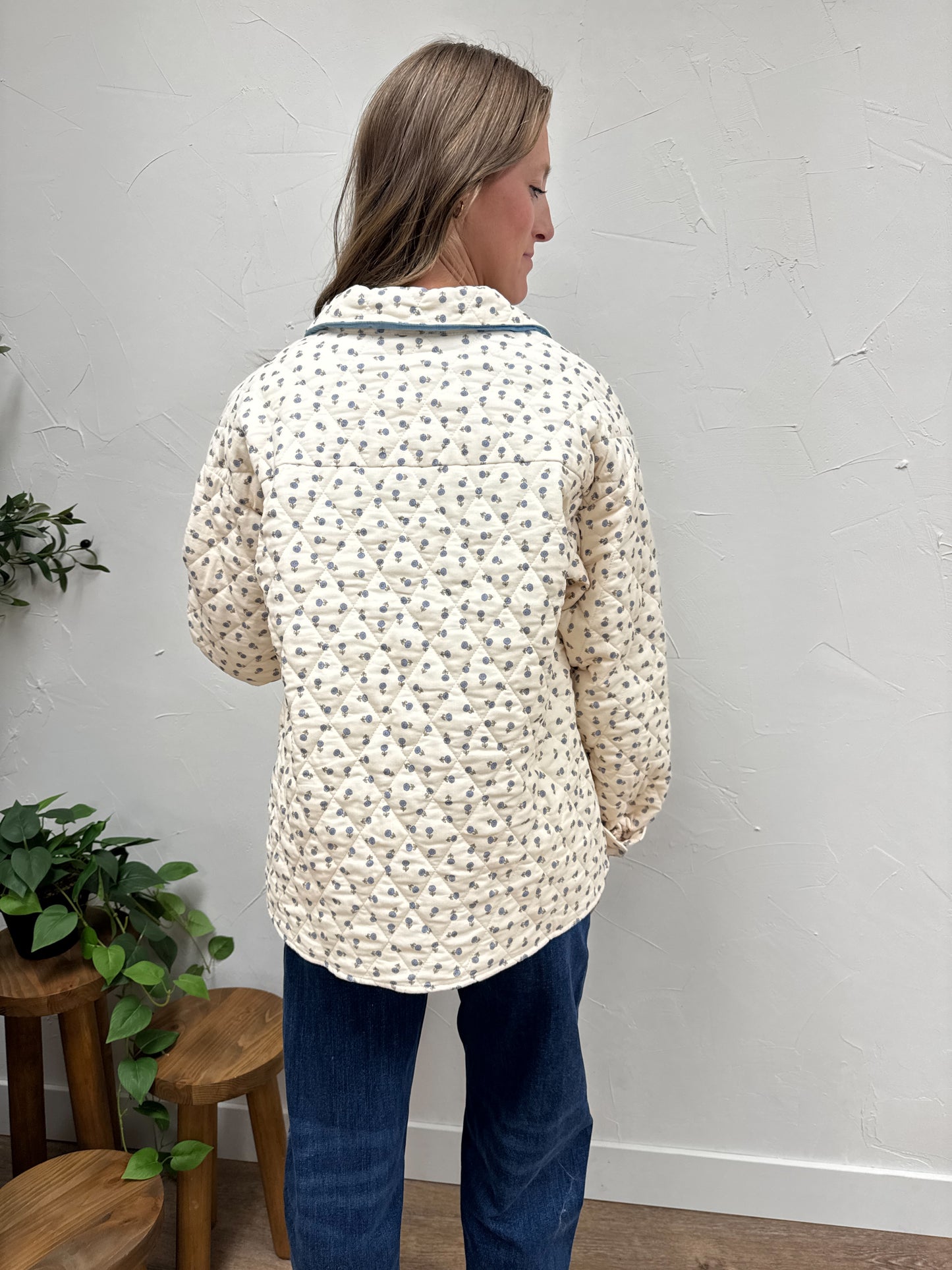Floral Quilted Button-Up Jacket