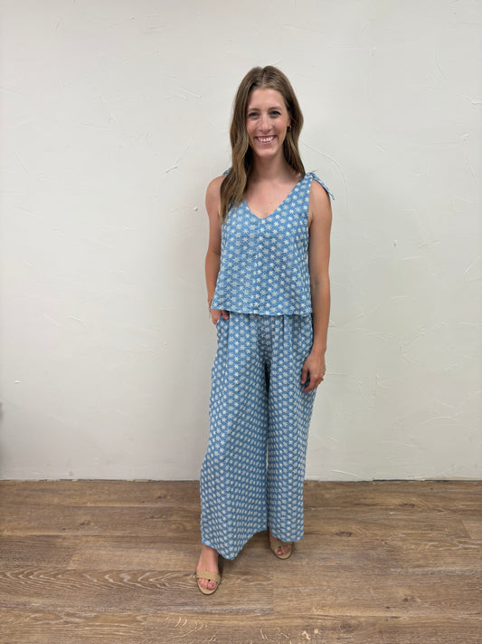 Floral Embroidered Denim Jumpsuit