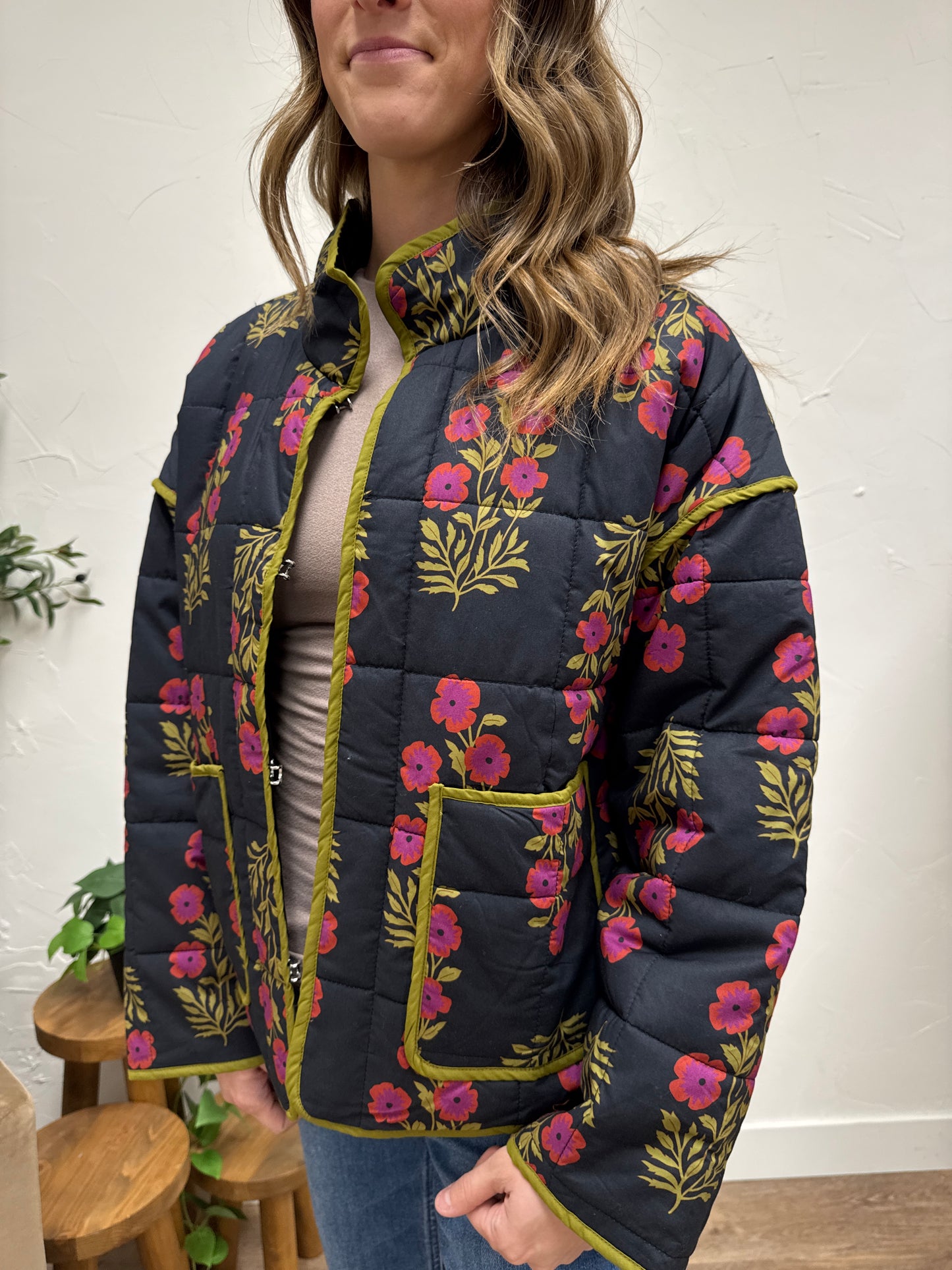 Dark Floral Quilted Jacket