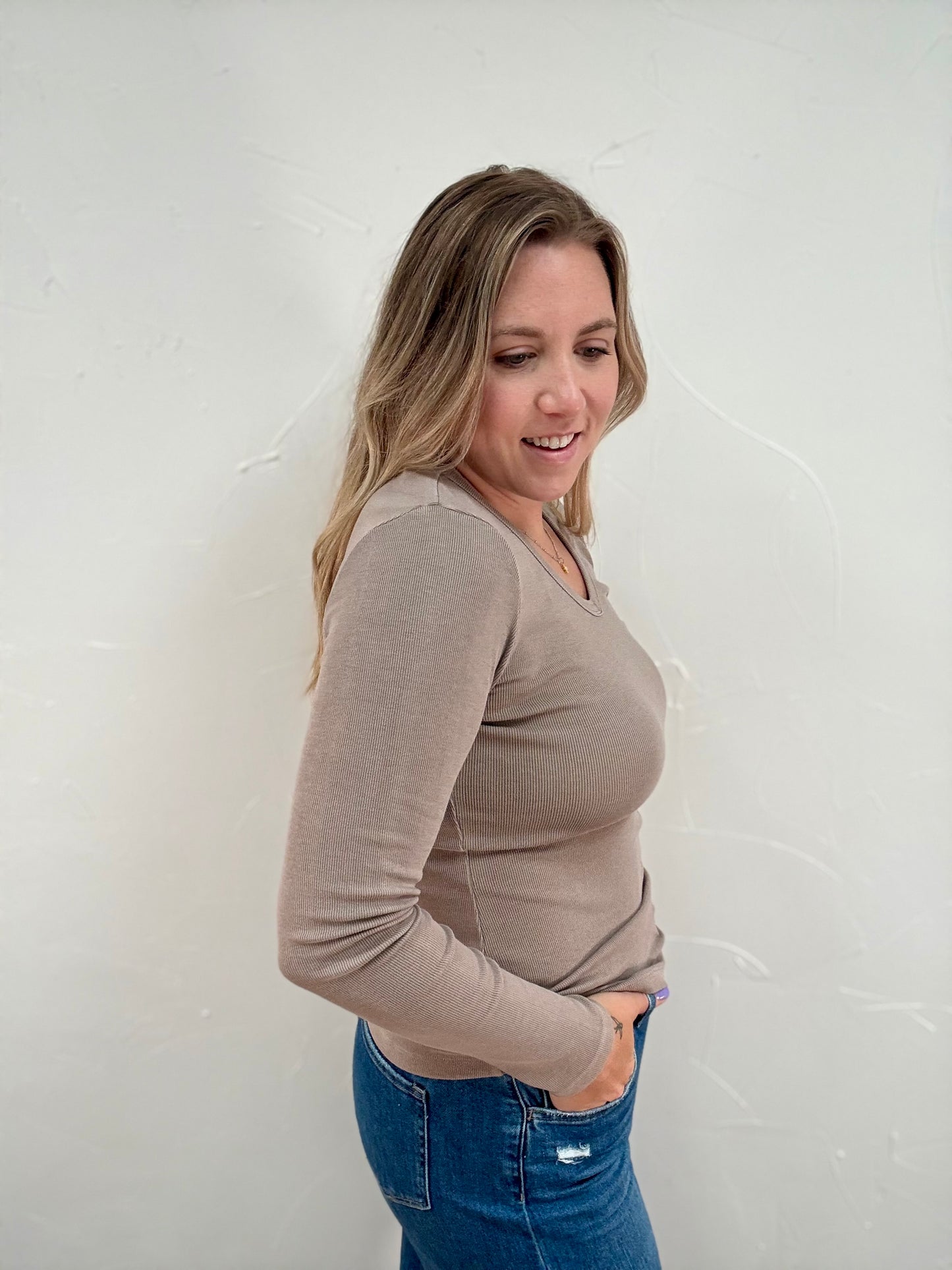 Garment Dyed V neck Top