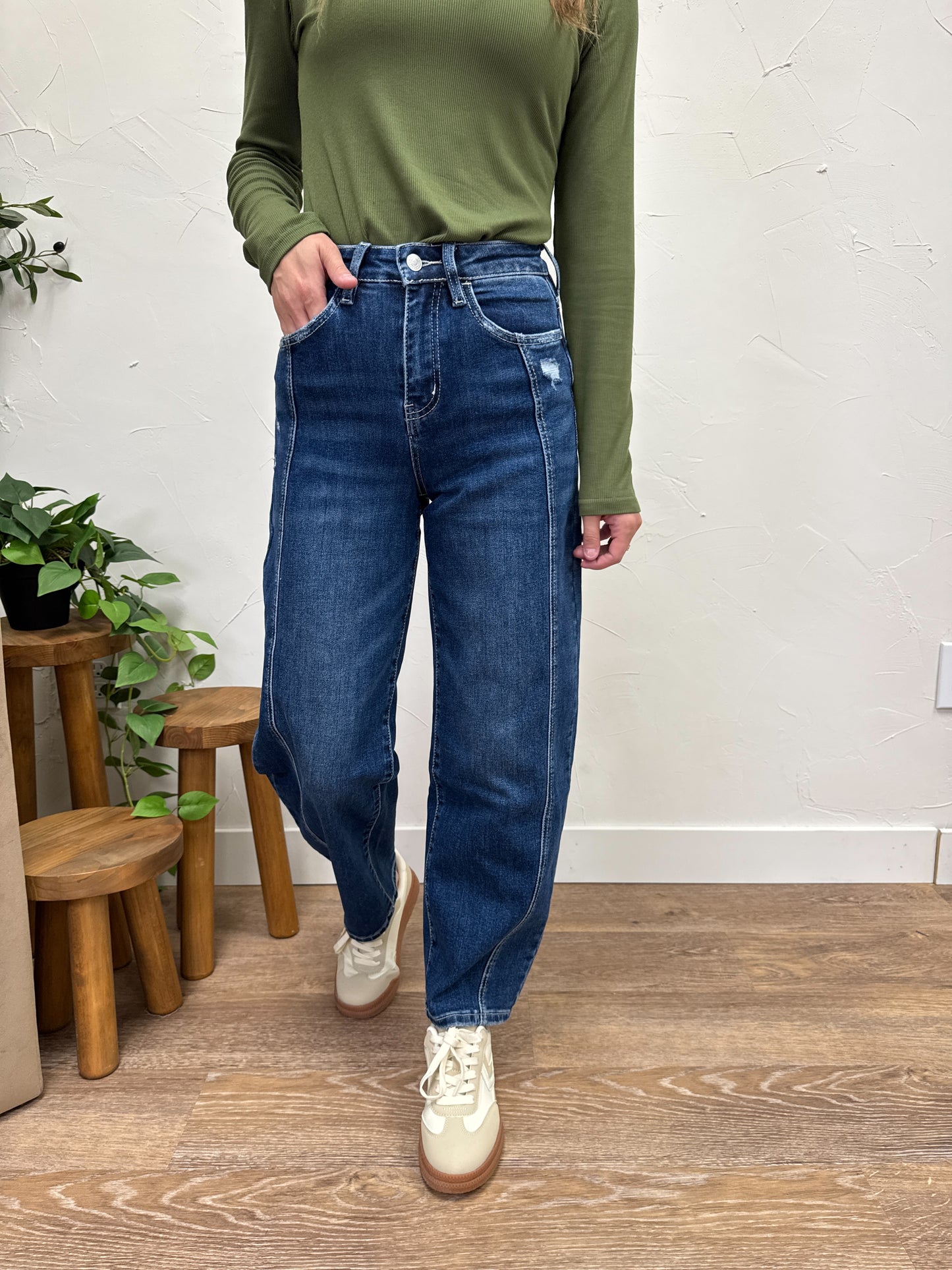 High Rise Barrel Vervet Denim