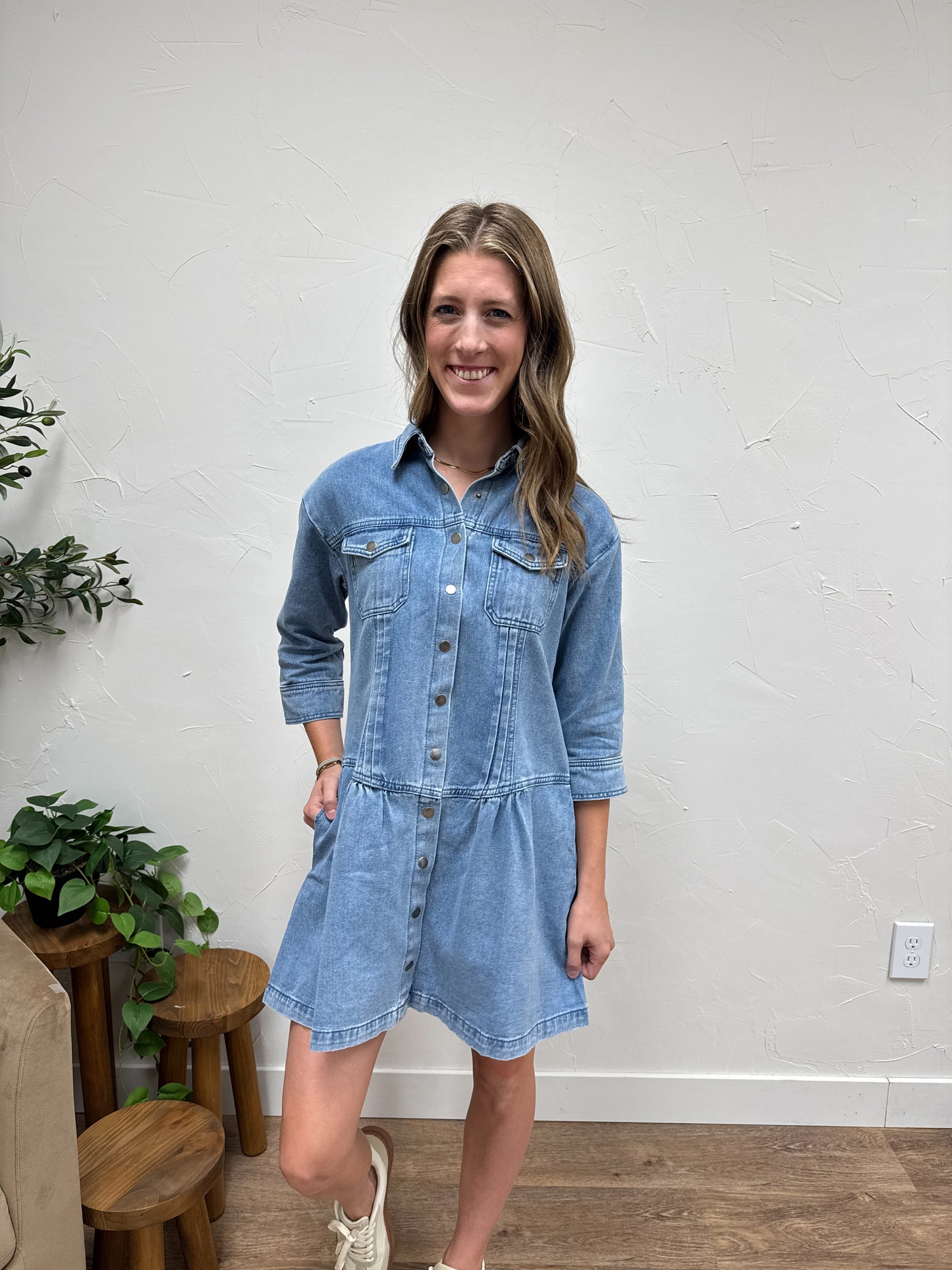 Denim button up mini dress