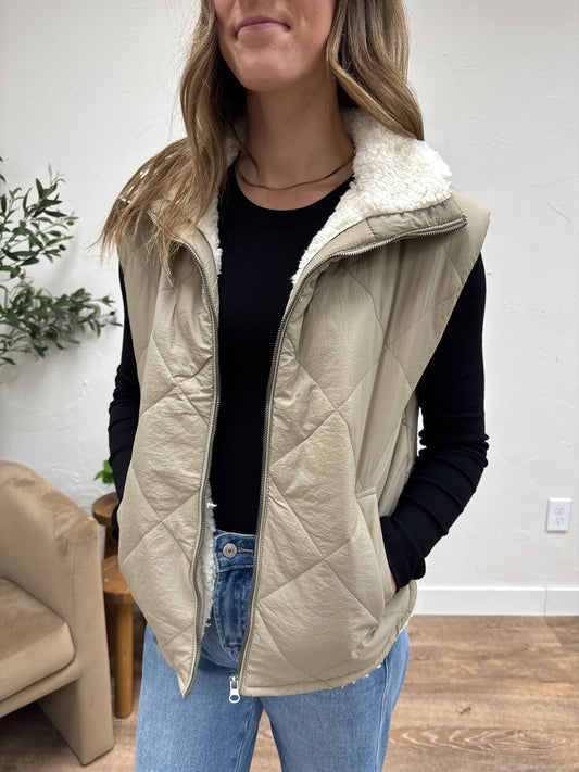 Quilted Zip Up Fleece Lined Puffer Vest