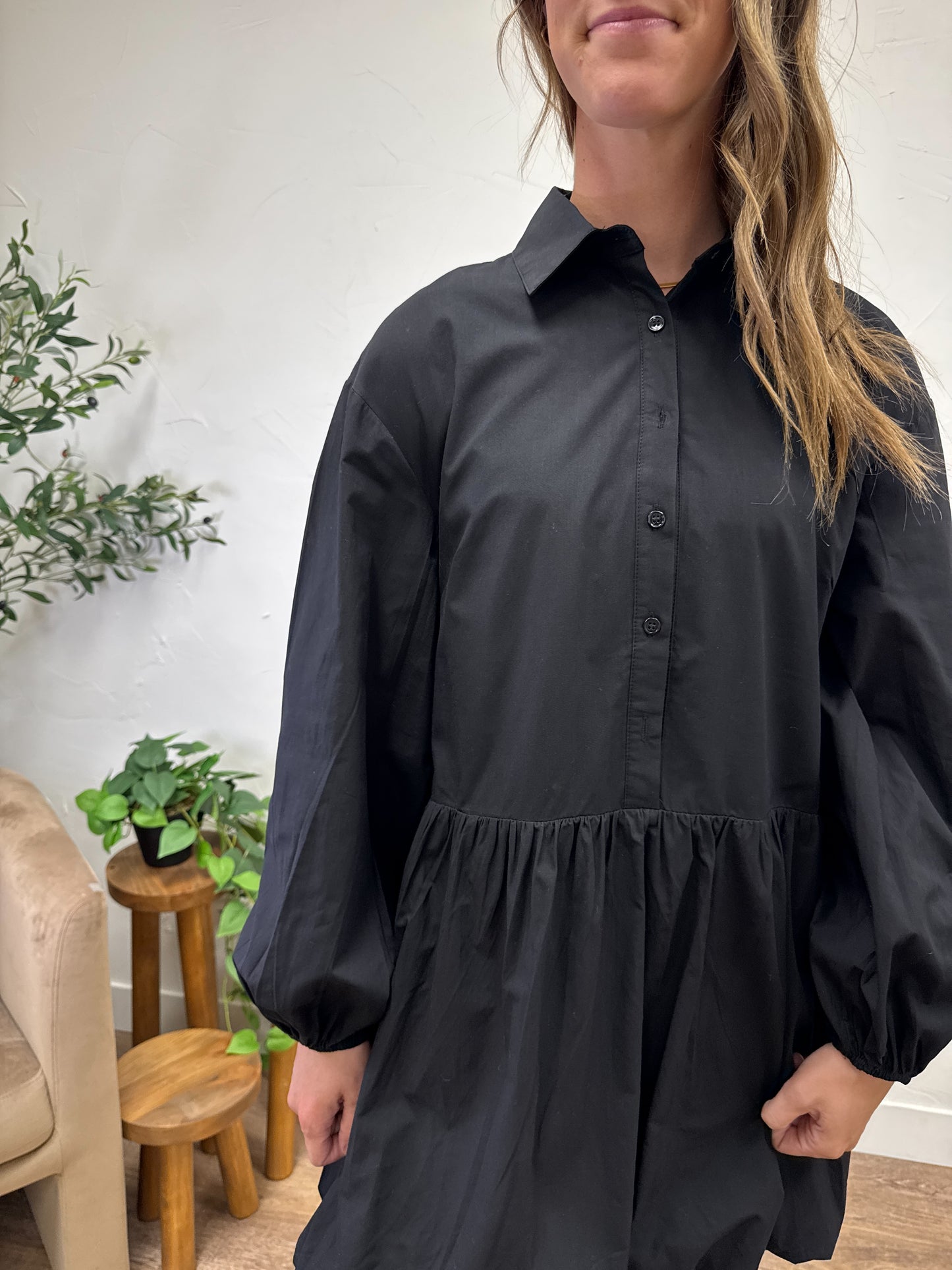 Balloon Bottom Detailed Shirt Mini Dress