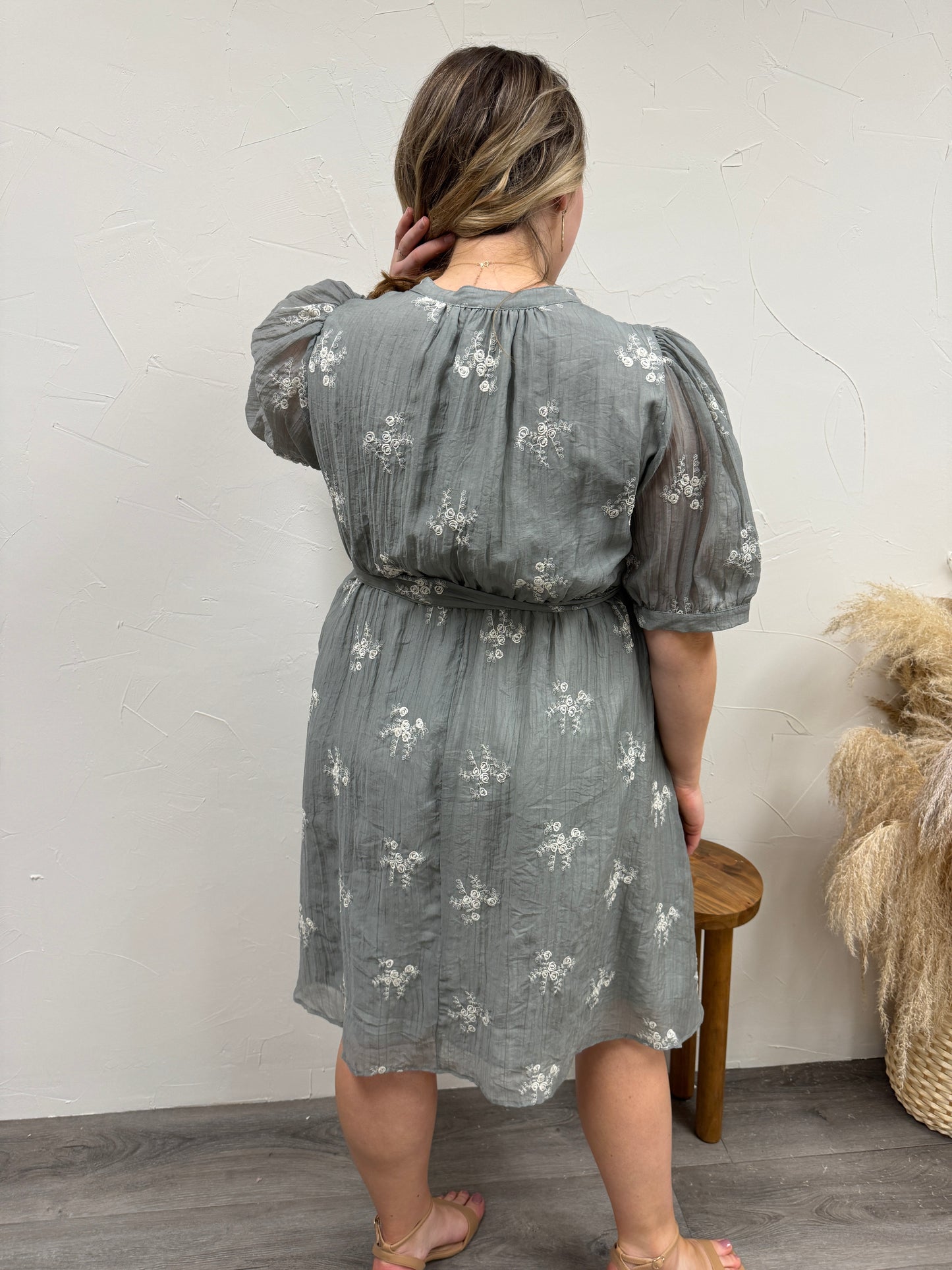 Embroidered Button Front Dress