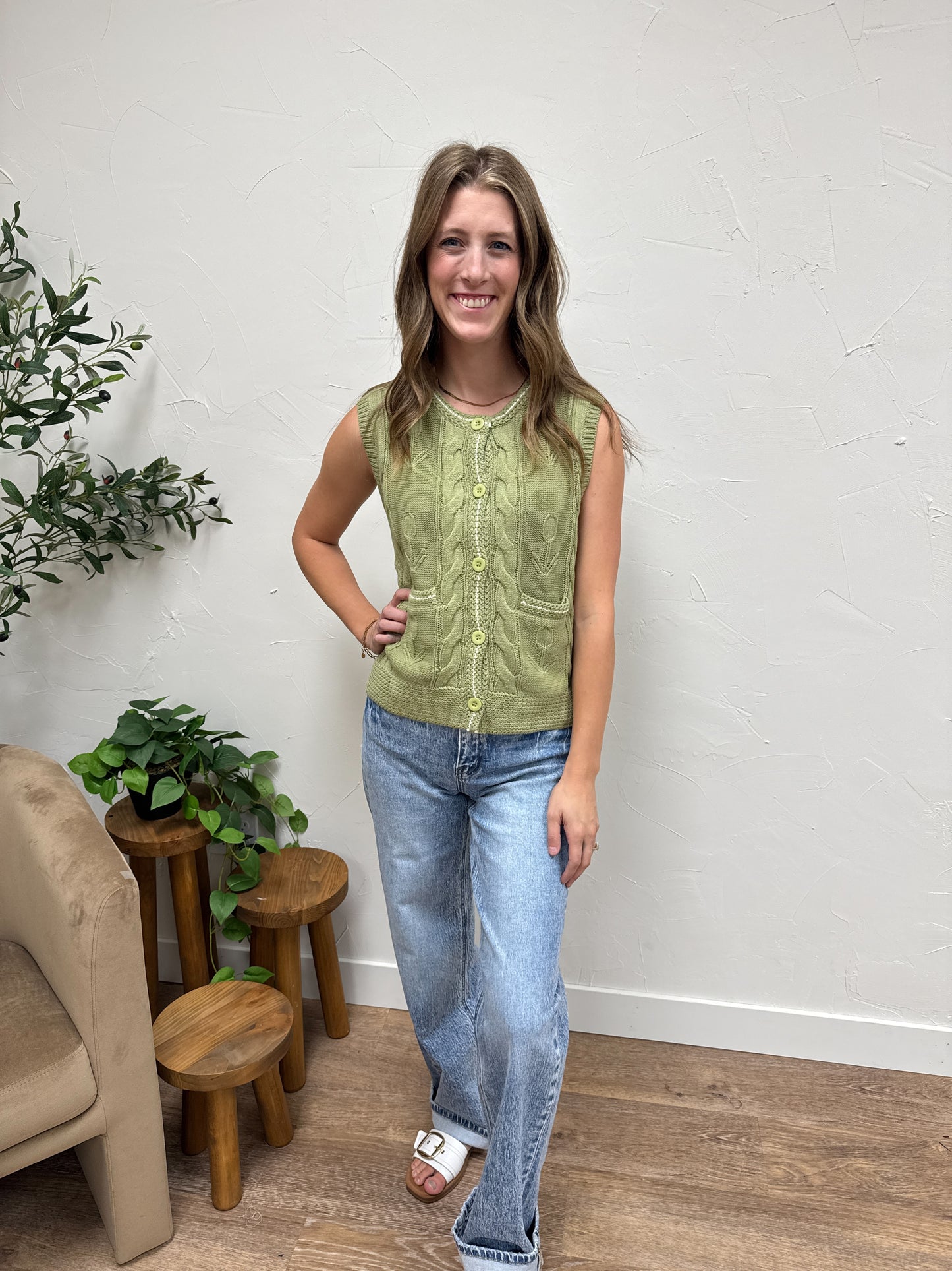 Round Neck Button Up Sweater Vest