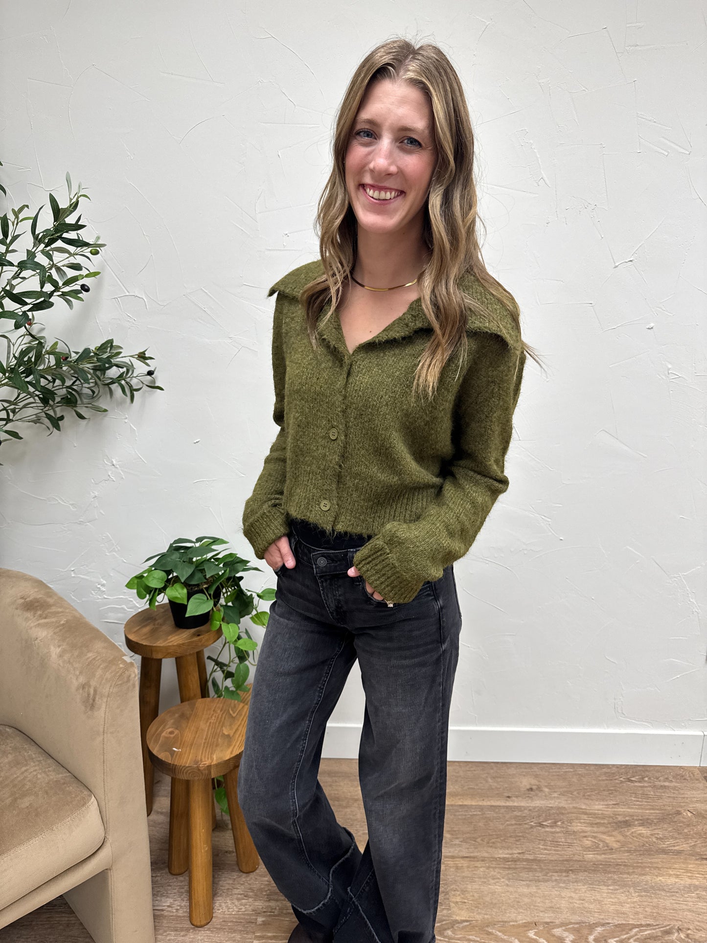 Button Up Collar Neck Cardigan