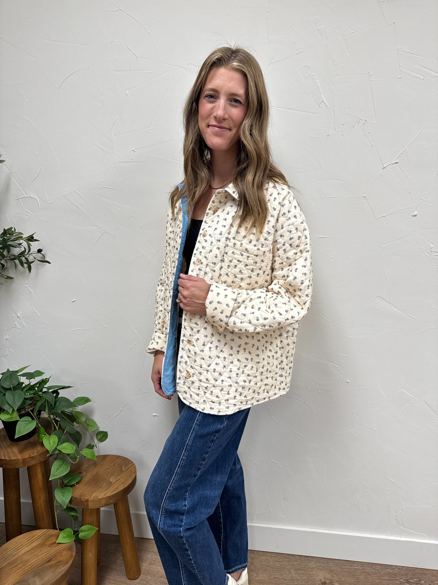 Floral Quilted Button-Up Jacket