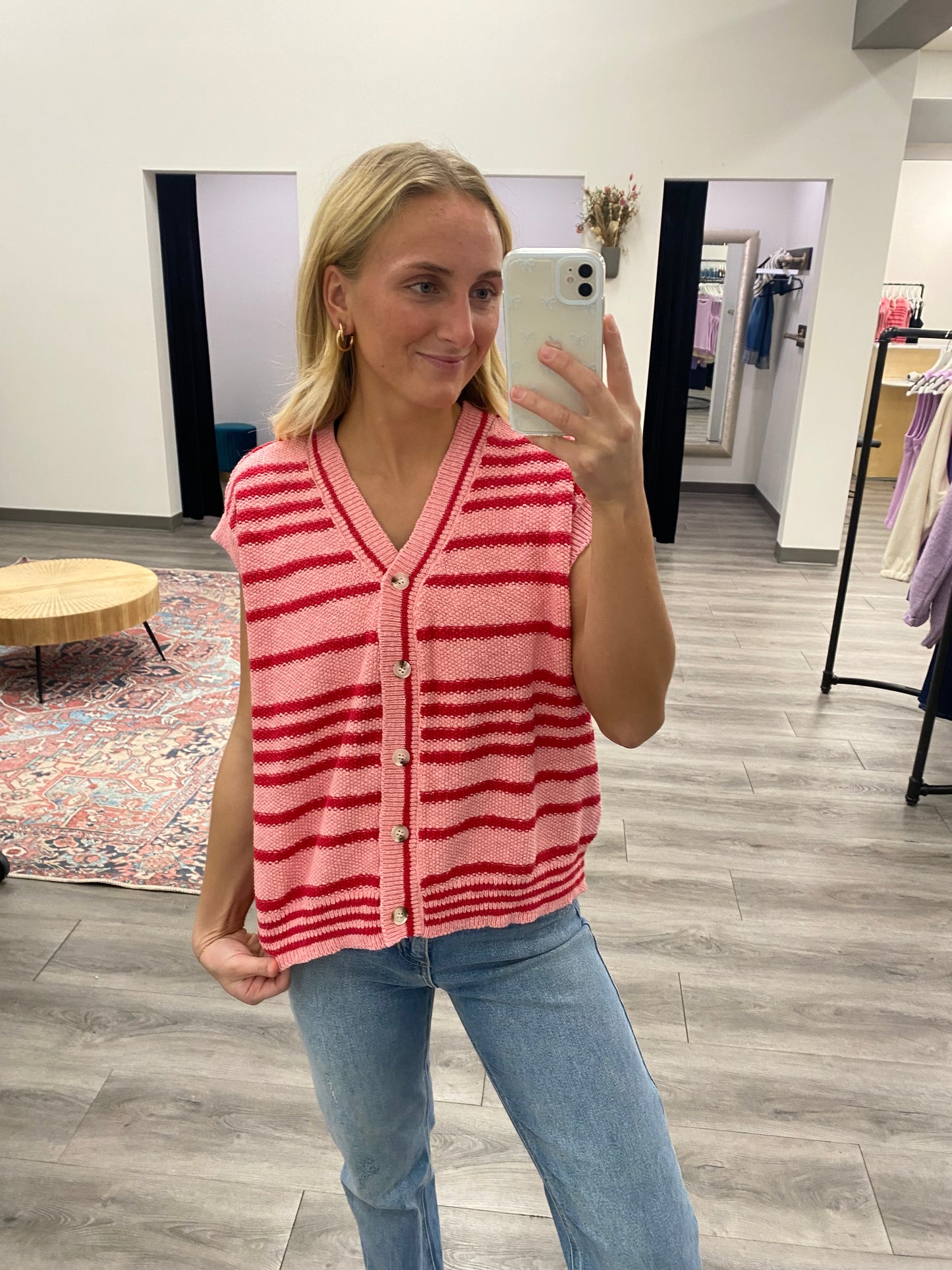 STRIPED BUTTON-UP SWEATER TOP - Three:Twelve Boutique