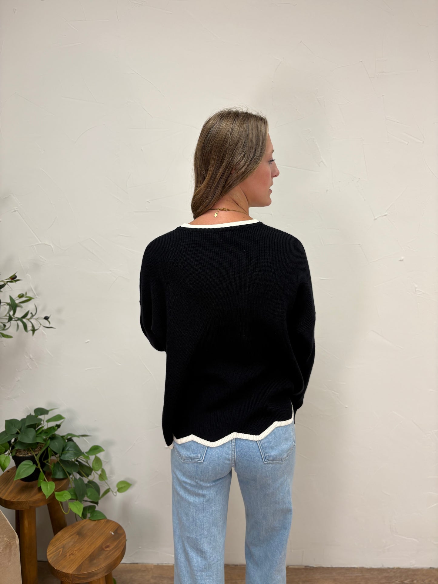 Knit Sweater with Contrasting Hem