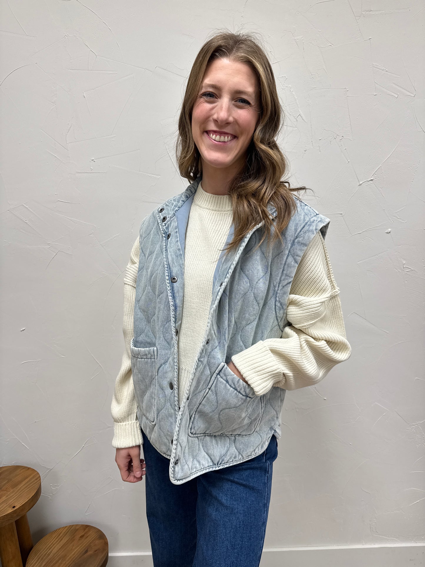 Washed Quilted Button Down Vest