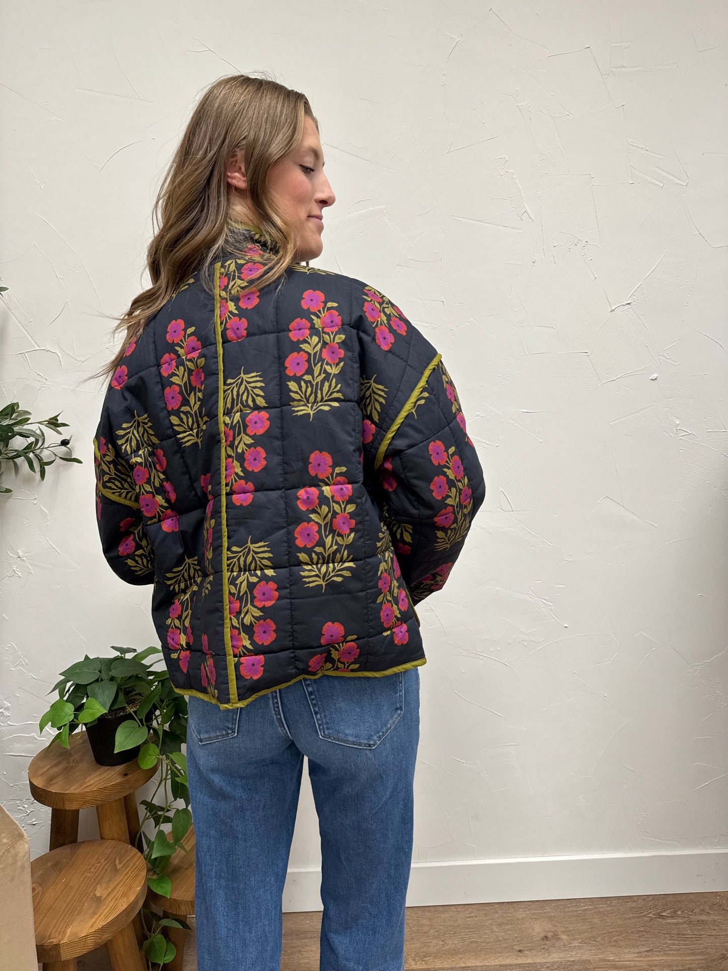 Dark Floral Quilted Jacket