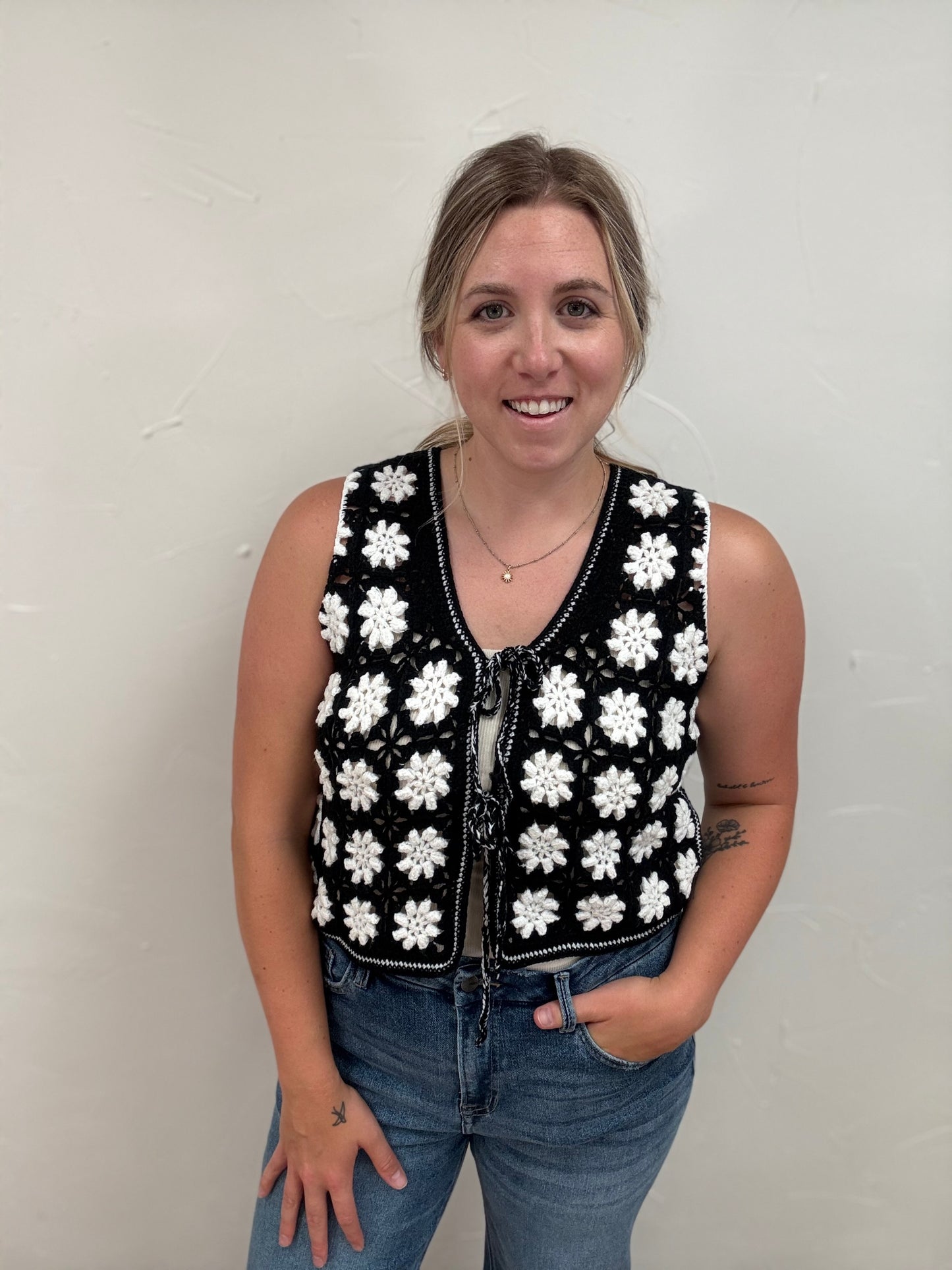 Crochet Knit Front Tie Vest