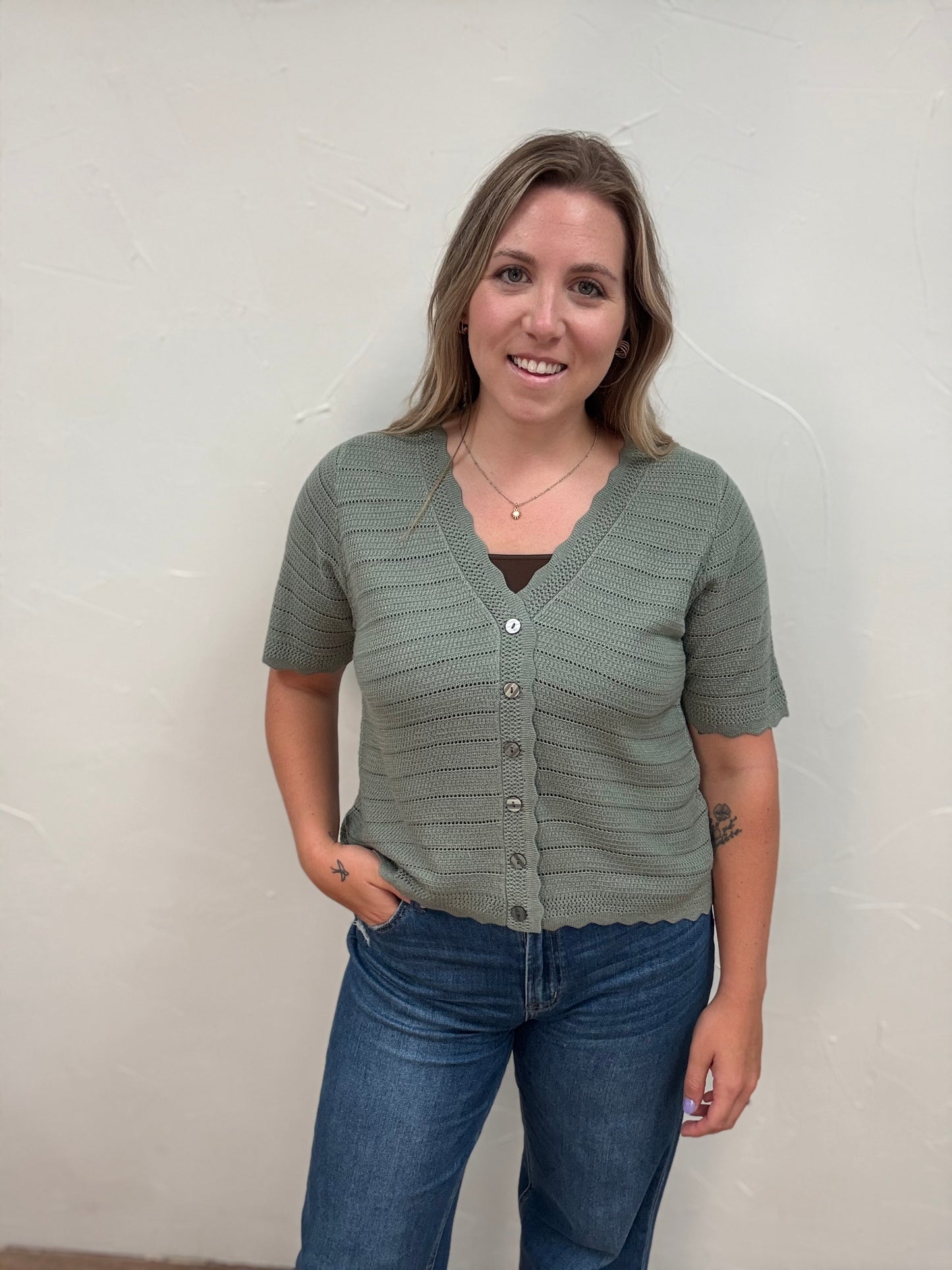 Scalloped Button-up Sweater