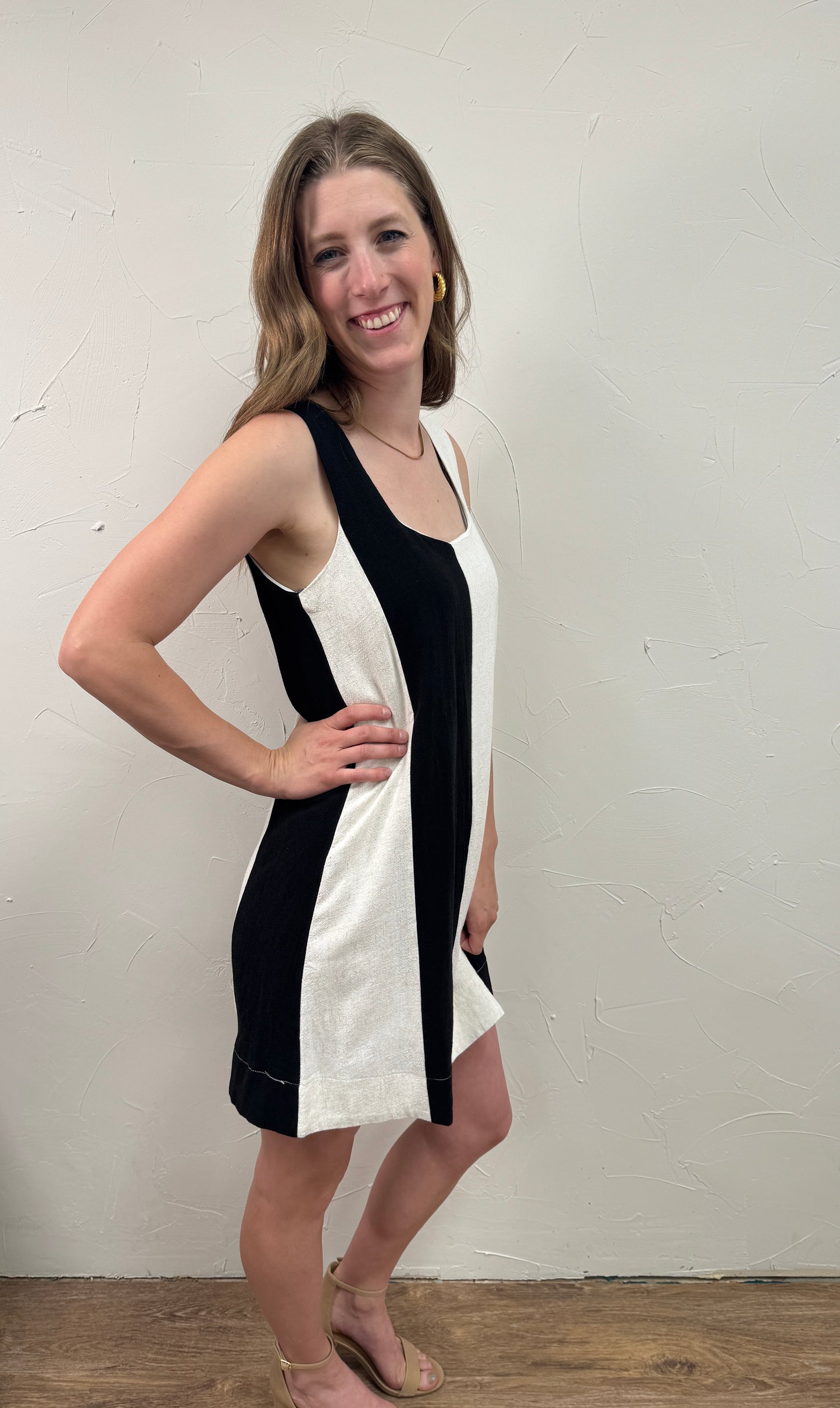 Wide Stripe Linen Mini Dress