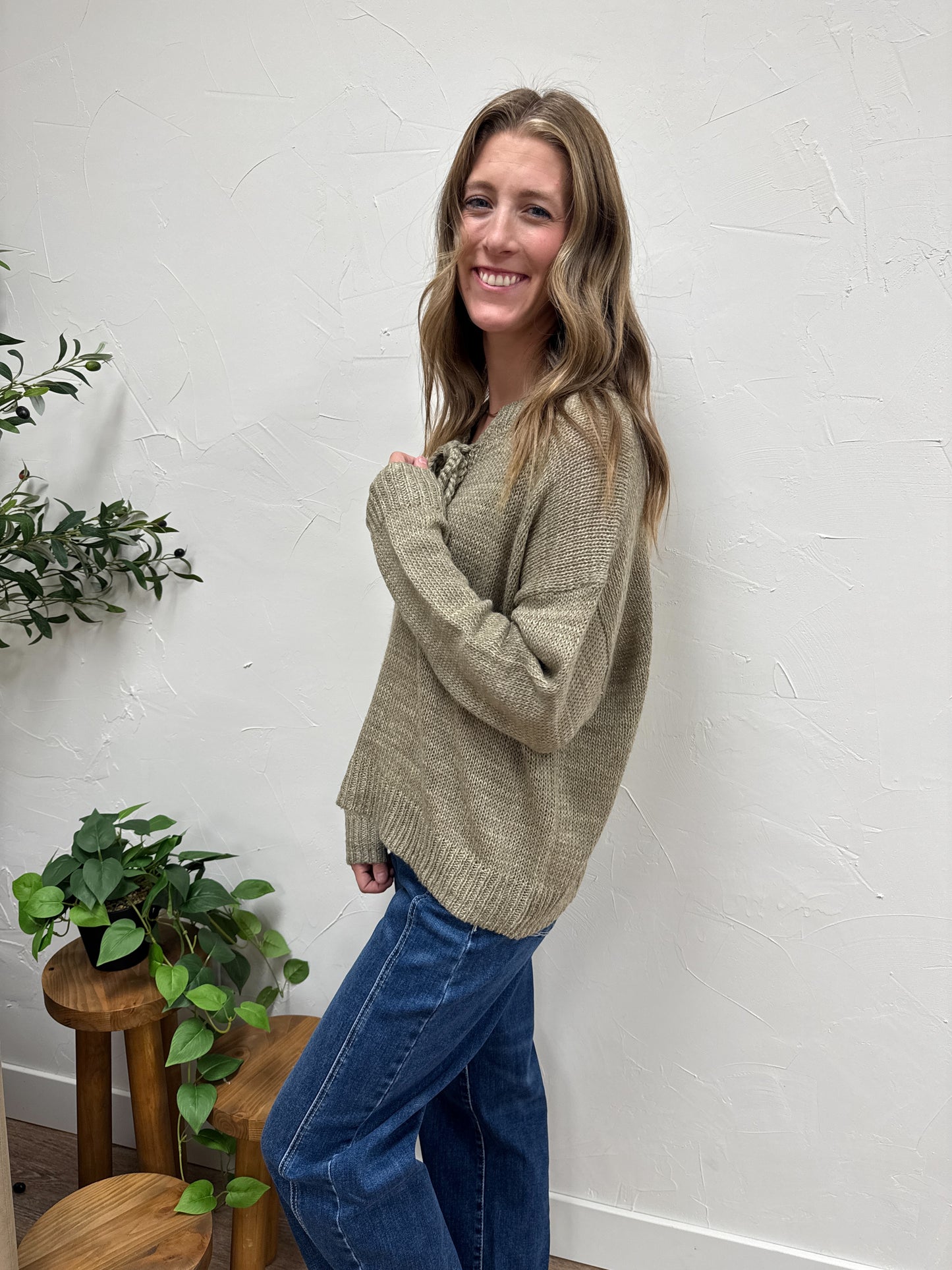 Lace-UP Front Sweater Top