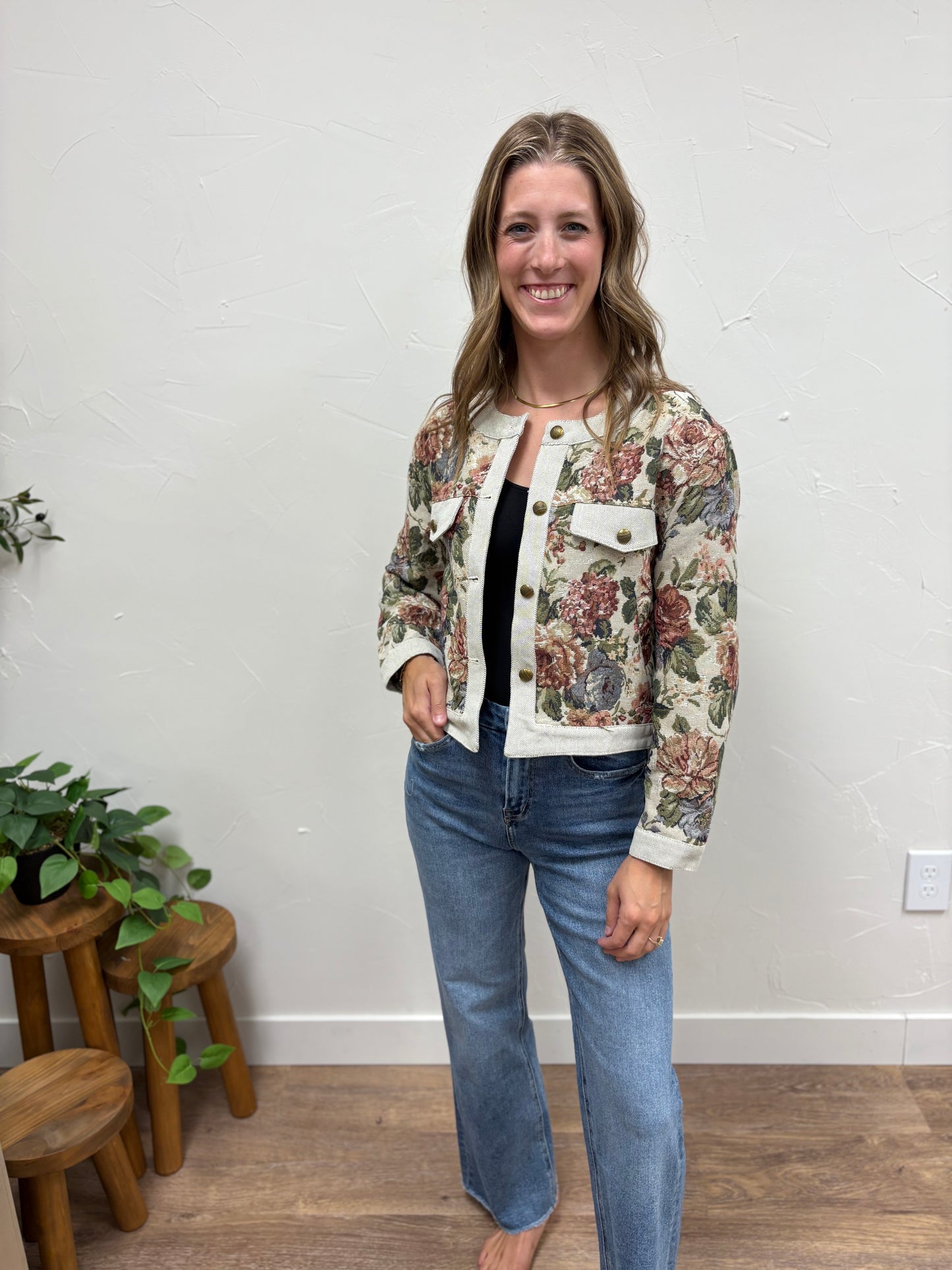 Flower Jacquard Button Down Jacket