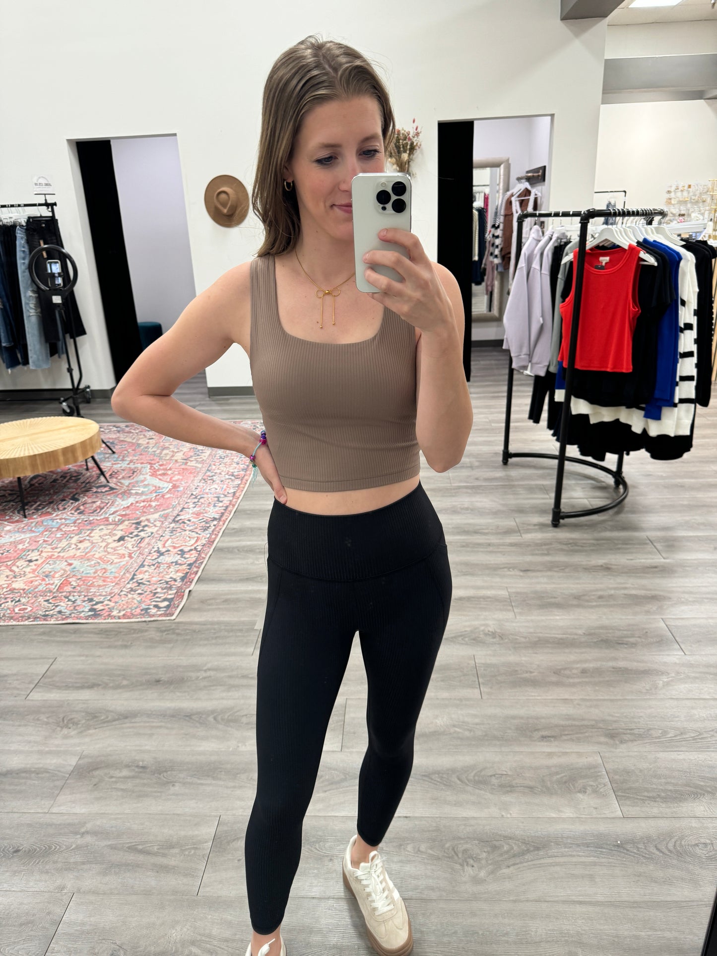 Square Neck Ribbed Racerback Sports Bra - Three:Twelve Boutique