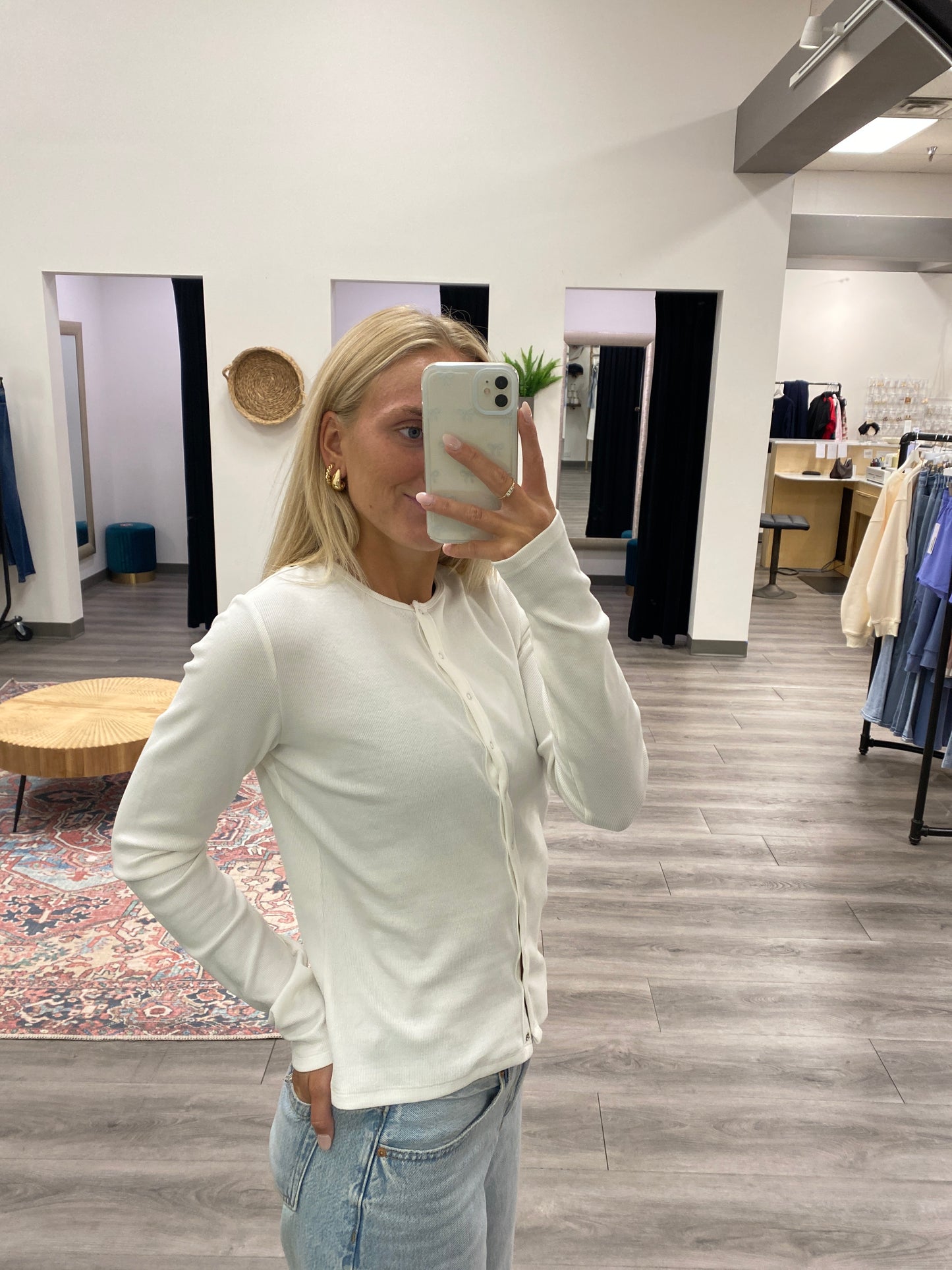 Ribbed Button-Up Knit Top