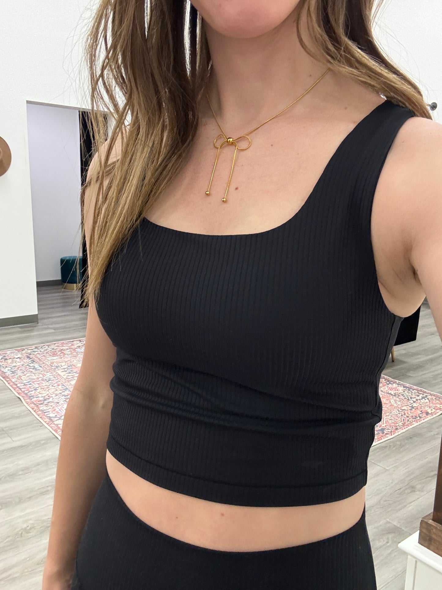 Square Neck Ribbed Racerback Sports Bra - Three:Twelve Boutique