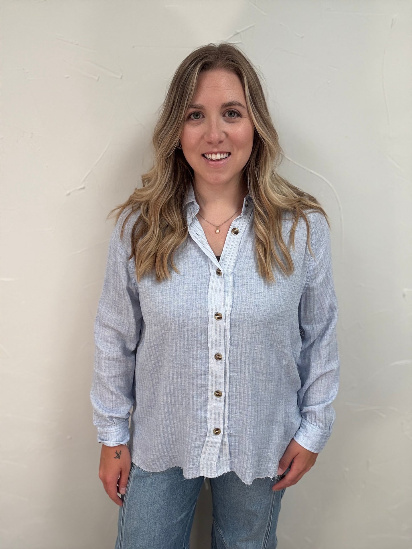 Raglan Button Down Striped Top