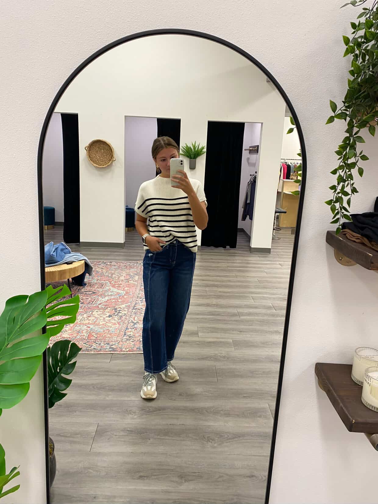 Stripe Mock Neck Short Sleeve Knit Sweater