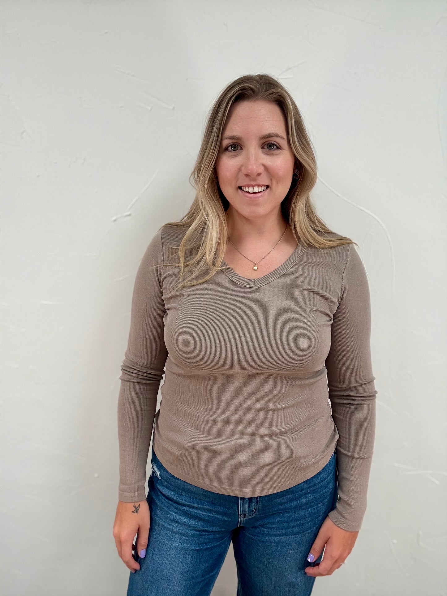 Garment Dyed V neck Top