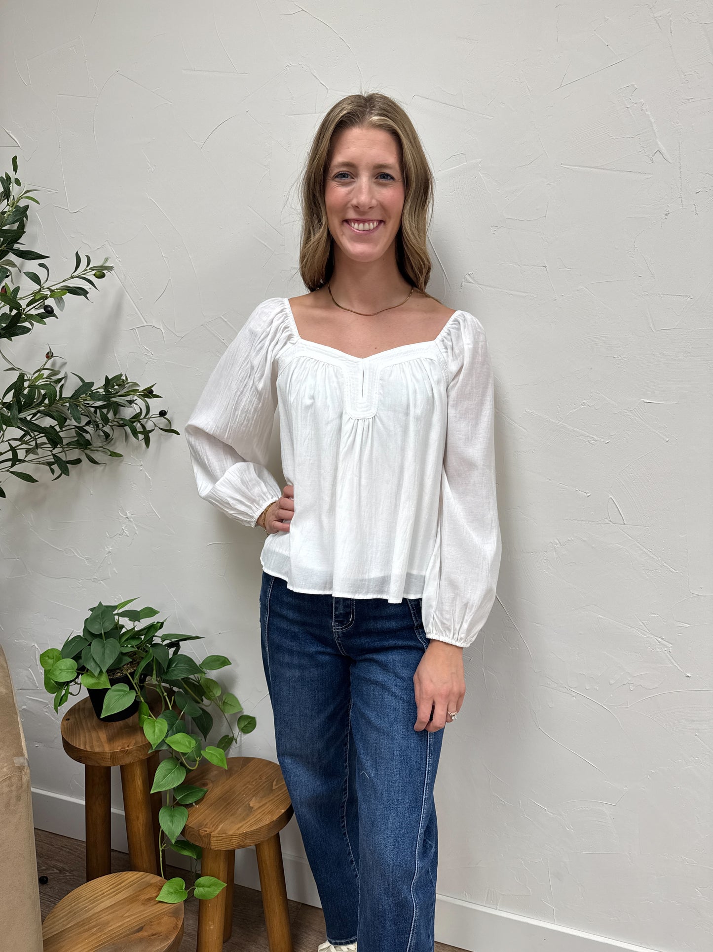Heart Neck Woven Blouse Top