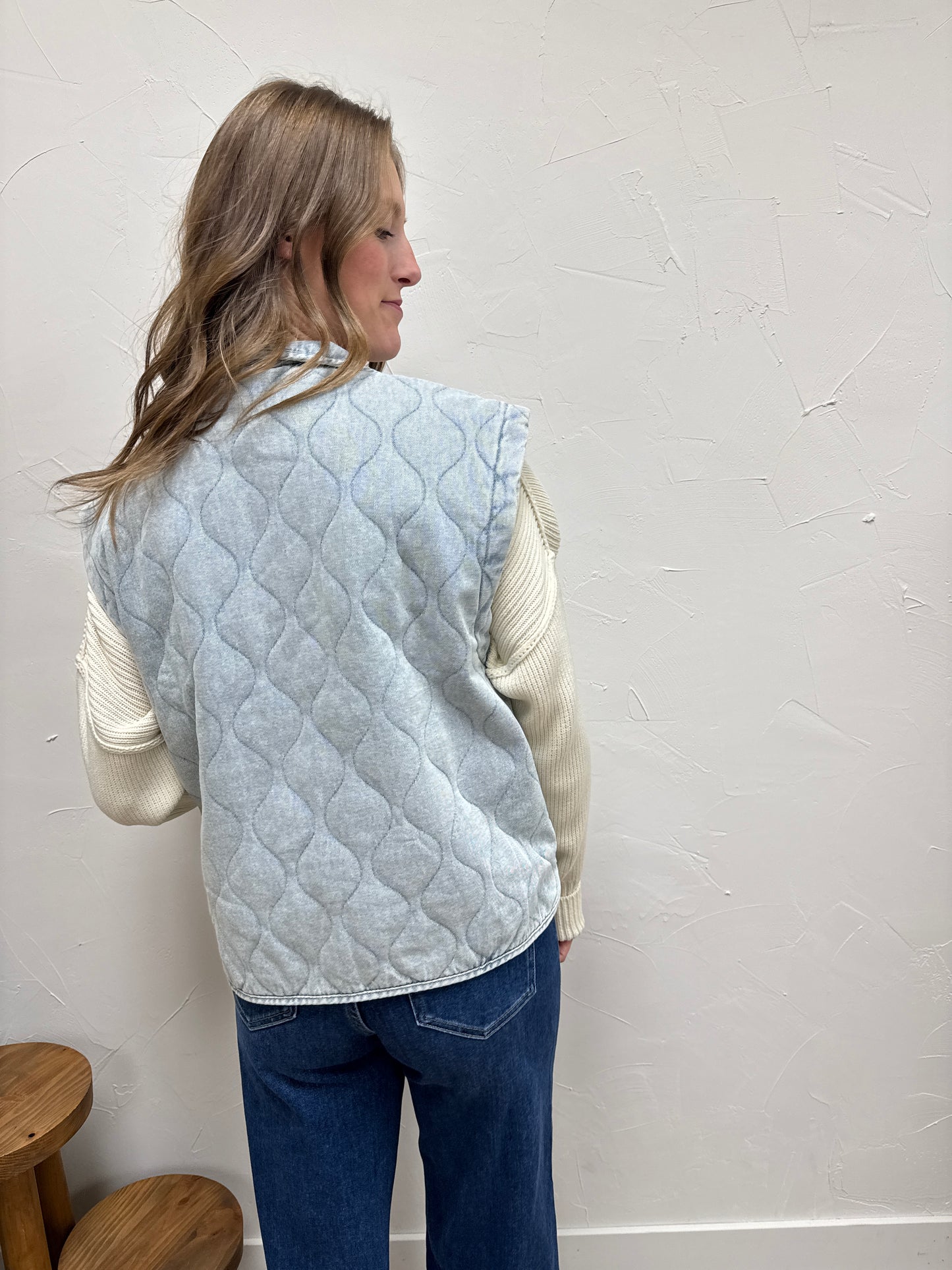 Washed Quilted Button Down Vest