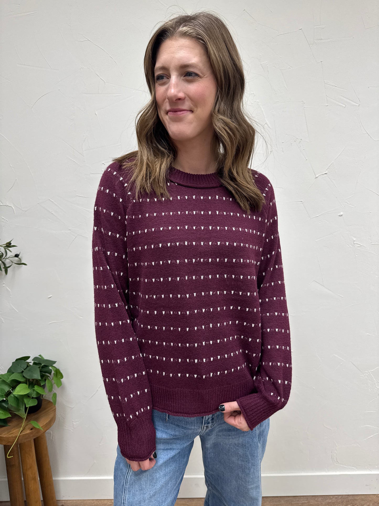 Textured Striped Raglan Sleeve Pullover